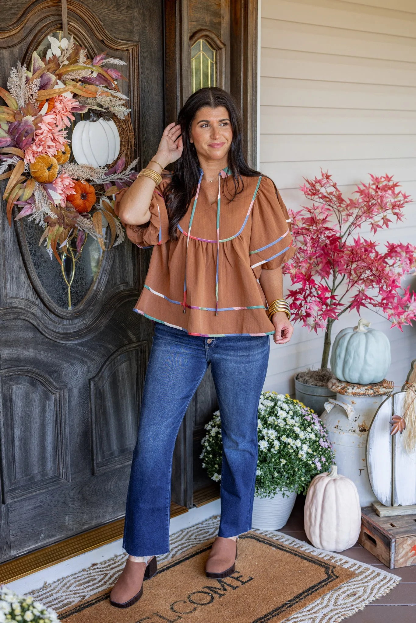 Fall Sunsets Caramel Babydoll Top