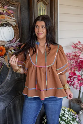 Fall Sunsets Caramel Babydoll Top