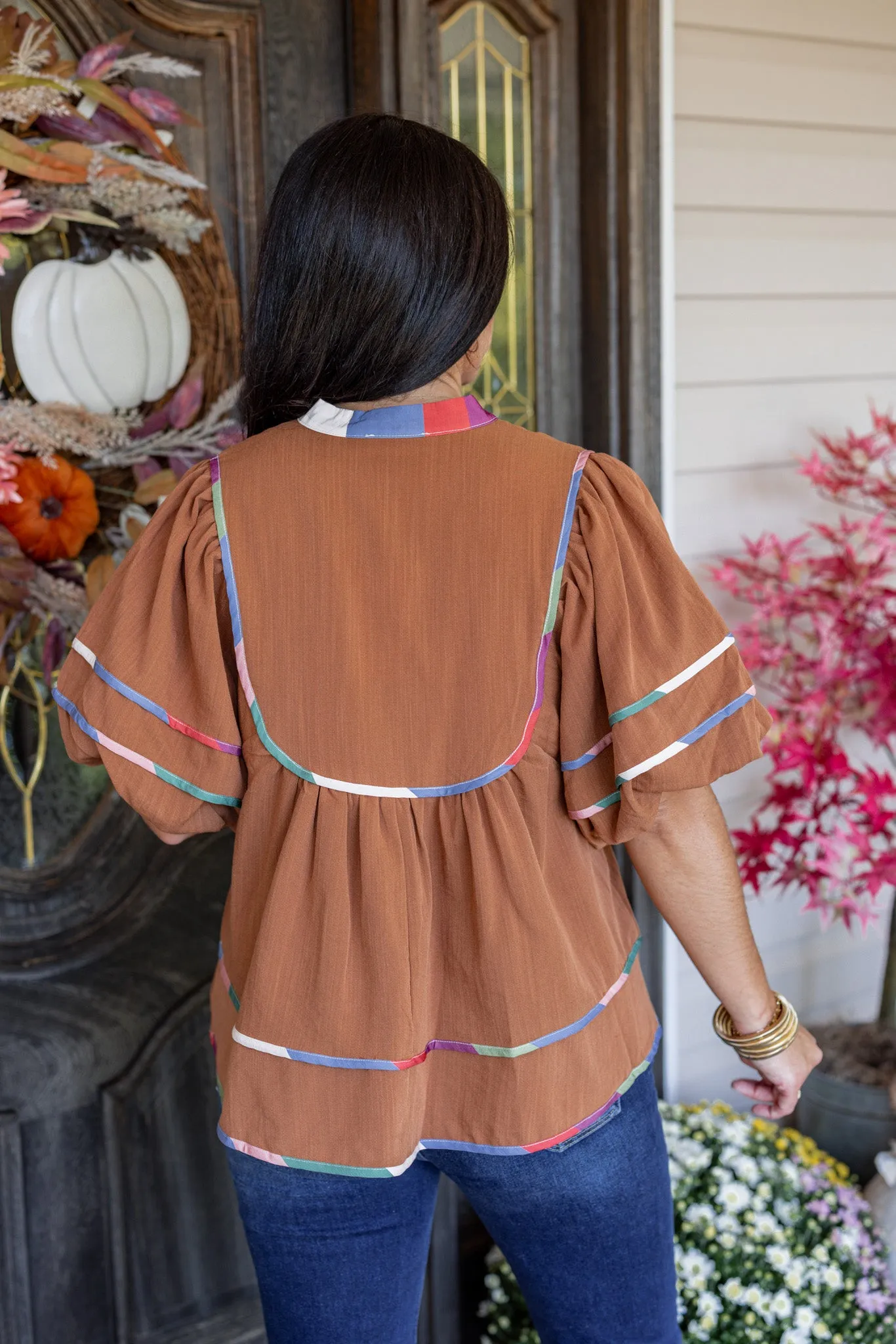 Fall Sunsets Caramel Babydoll Top