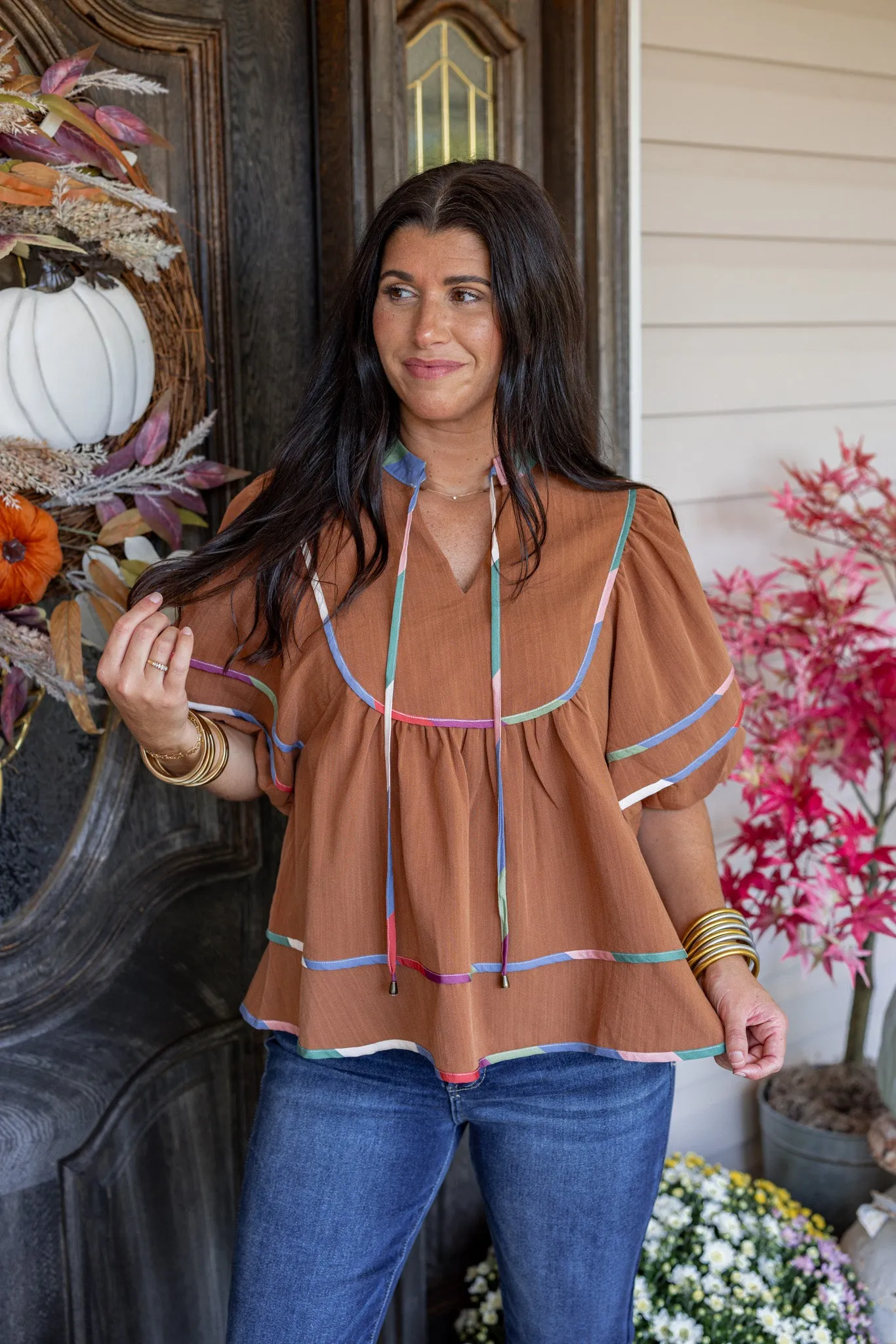 Fall Sunsets Caramel Babydoll Top