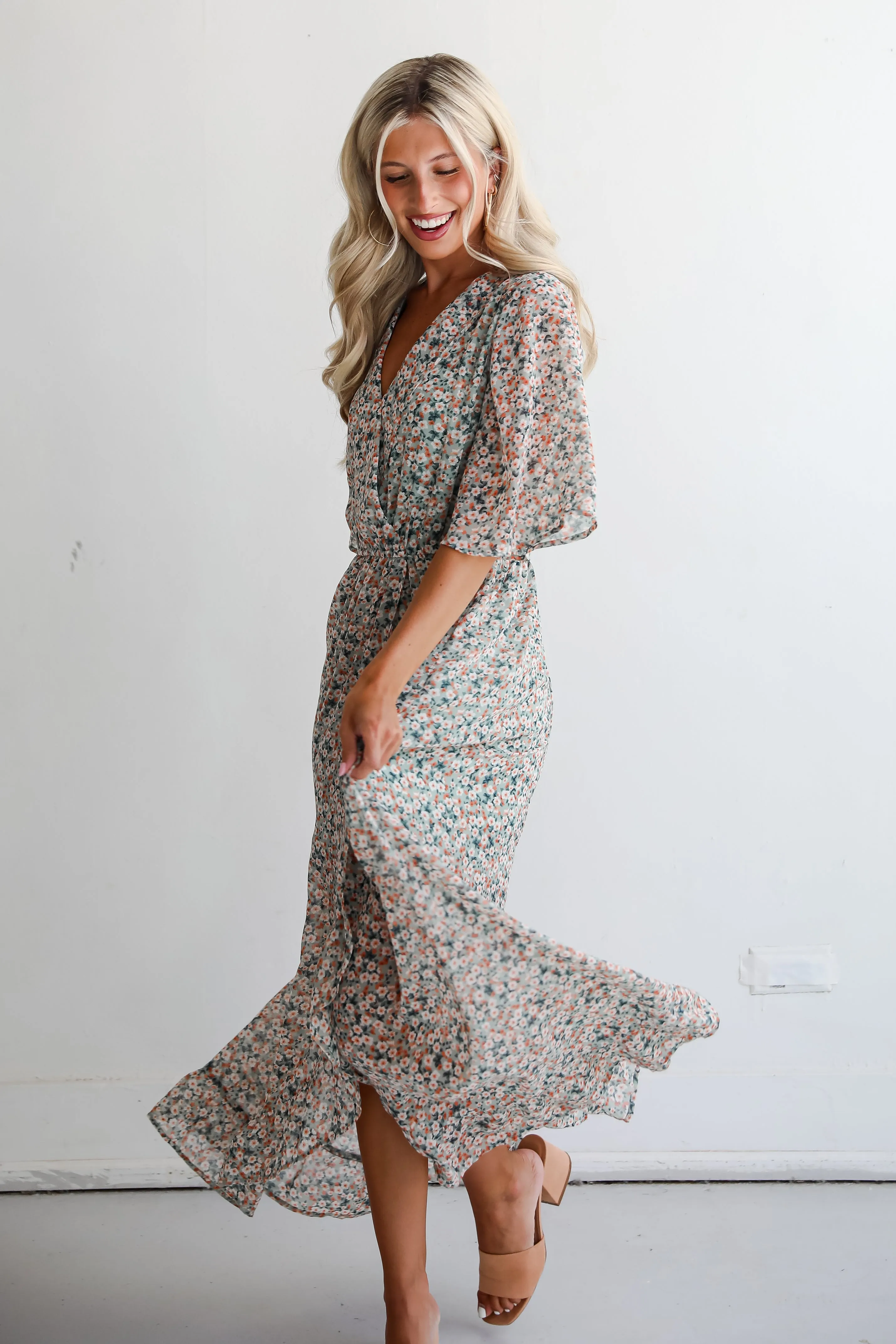 FINAL SALE - Undeniably Gorgeous Sage Floral Maxi Dress