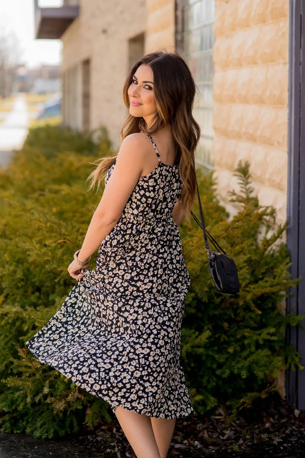 Floral Pleated Bottom Midi Dress