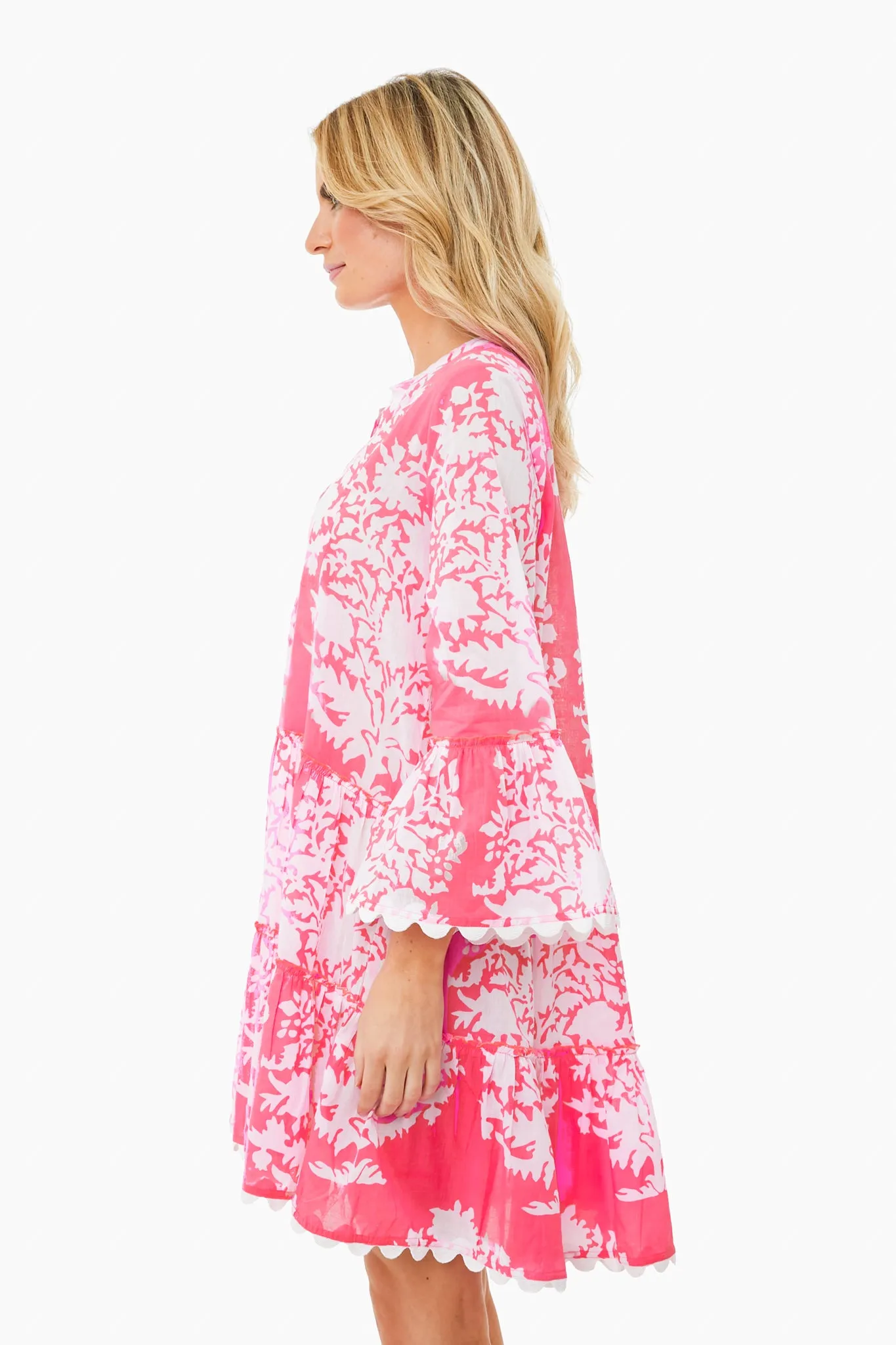 Fuchsia Palladio Print Flared Sleeve Dress