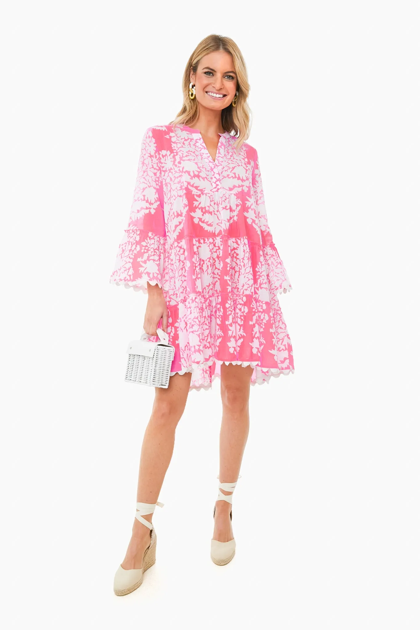 Fuchsia Palladio Print Flared Sleeve Dress