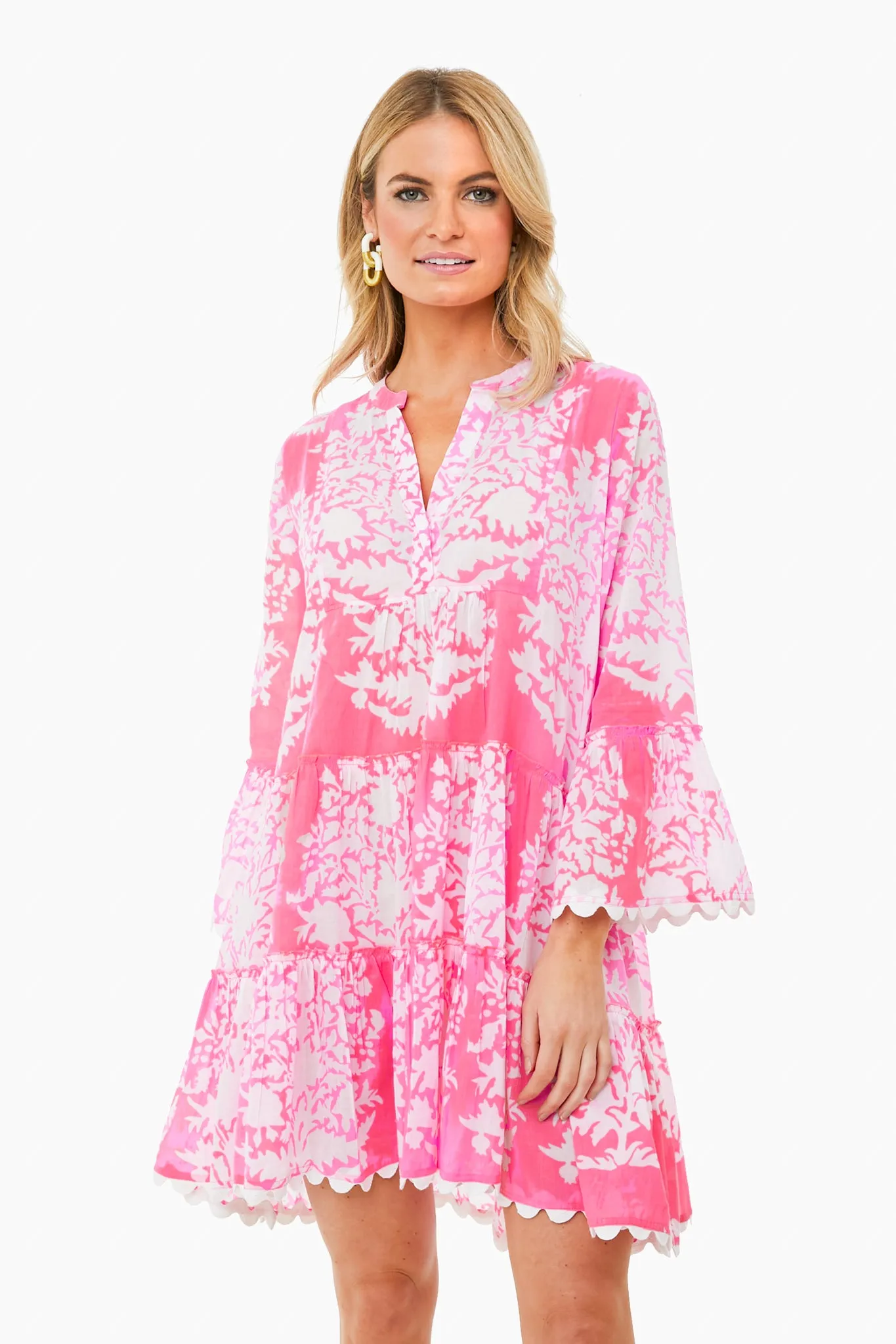 Fuchsia Palladio Print Flared Sleeve Dress