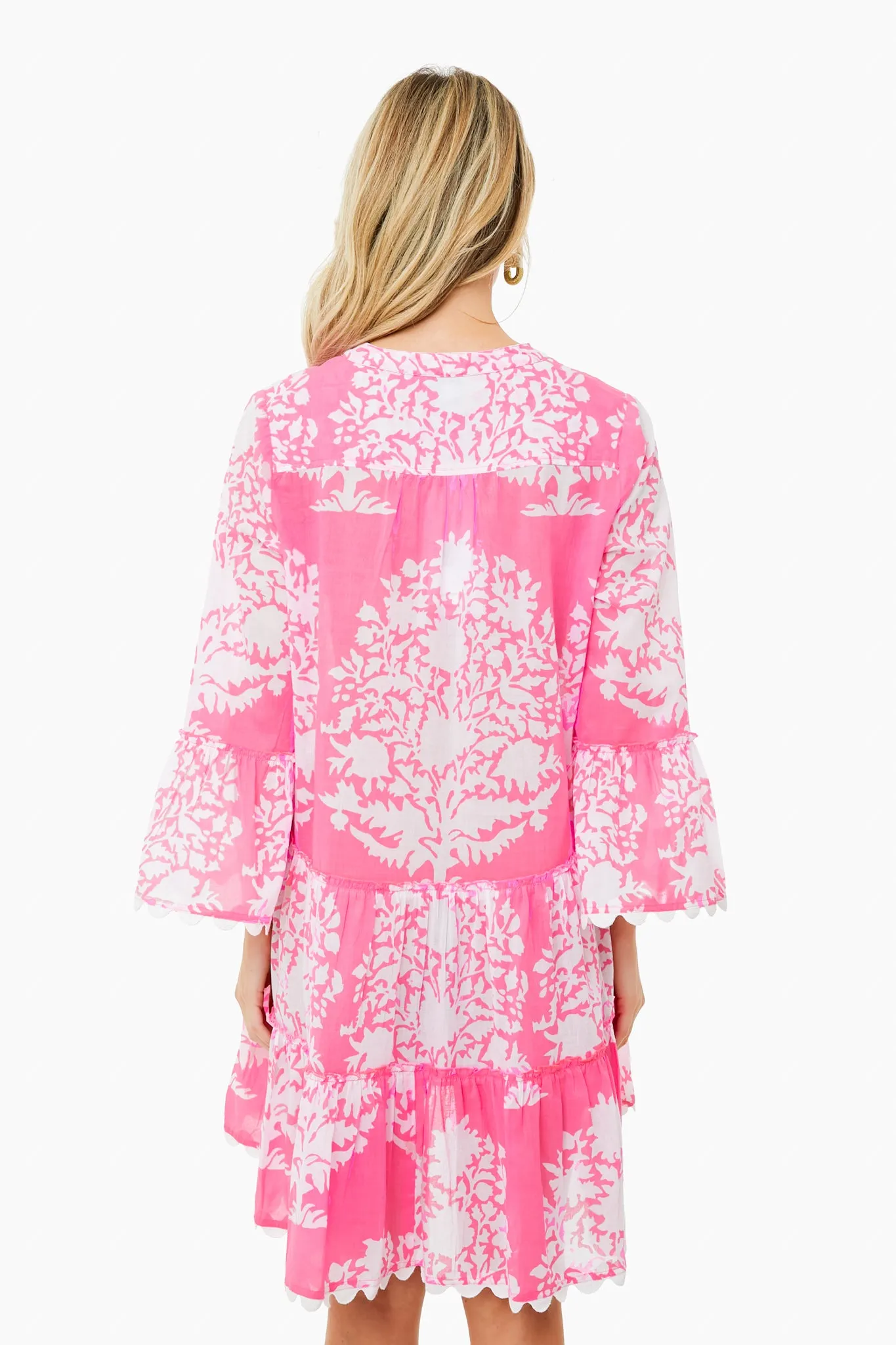 Fuchsia Palladio Print Flared Sleeve Dress