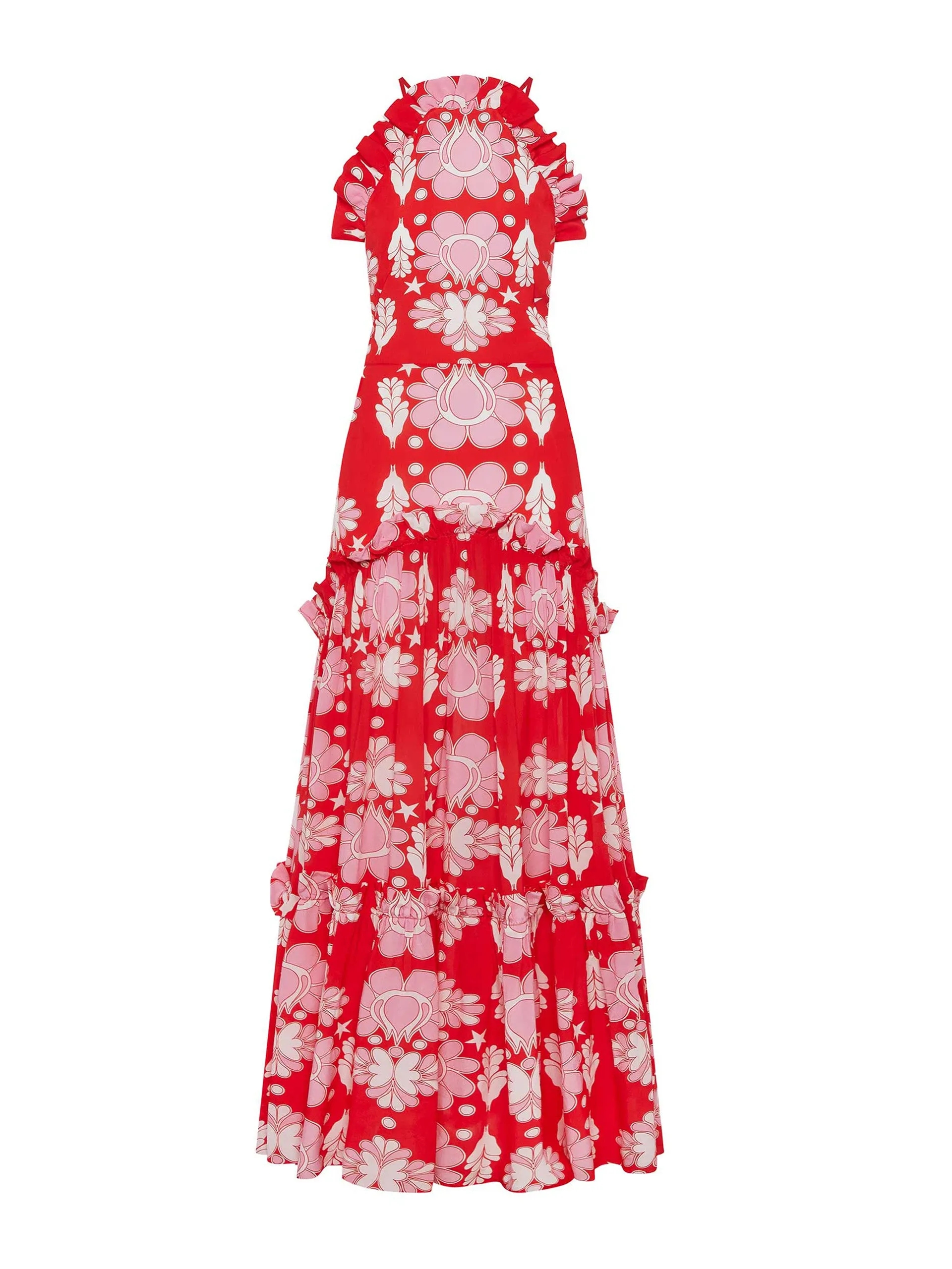 Geo flower red Tatiana crepe maxi dress