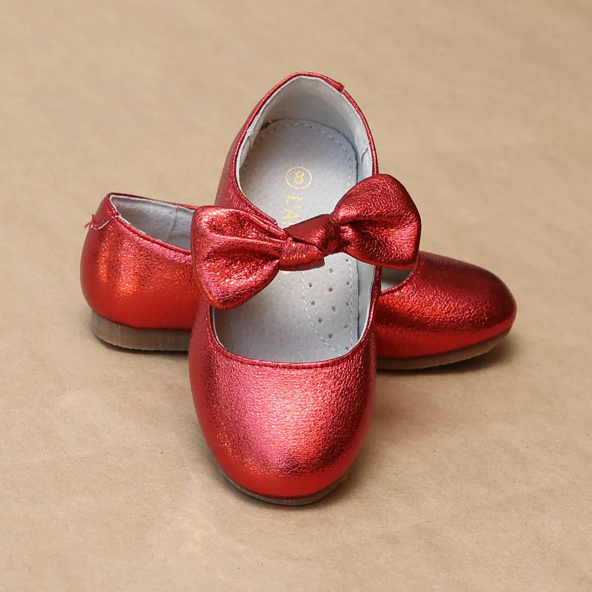 Girls Celia Crinkled Metallic Knotted Bow Flat