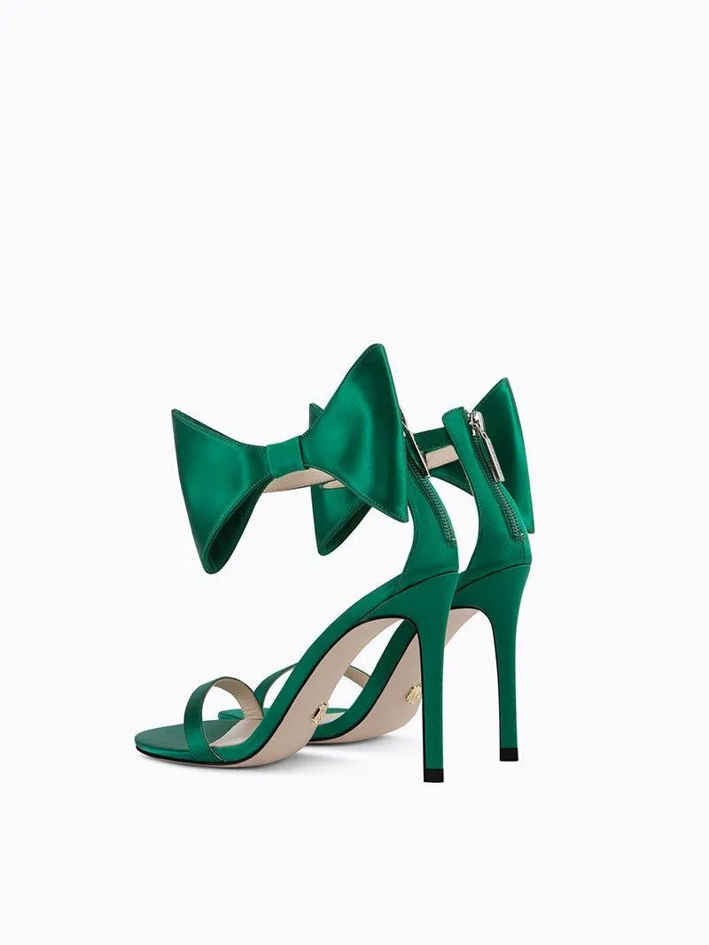 Green open-toe stiletto high heels bow belt sandals - Ariba