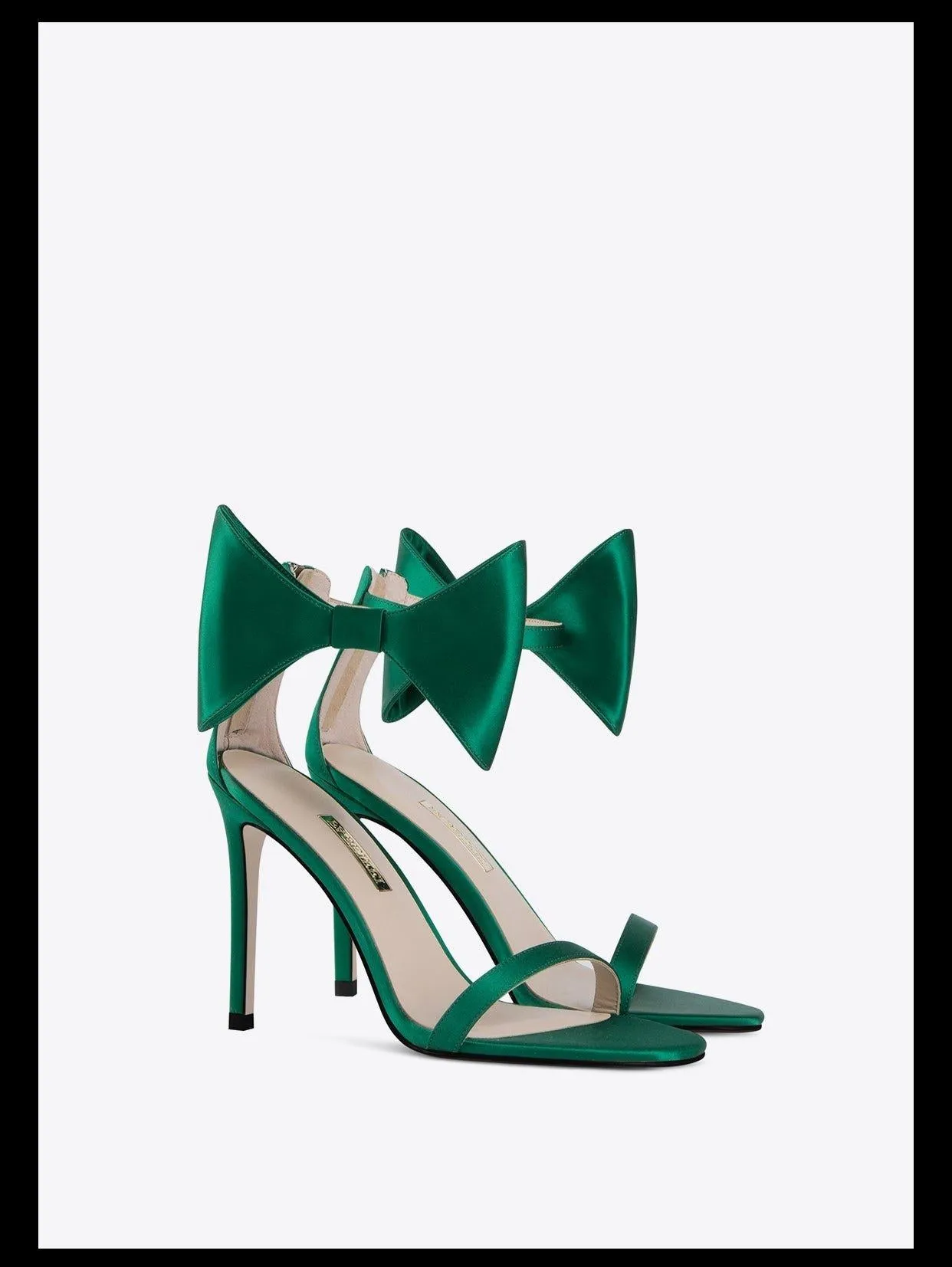 Green open-toe stiletto high heels bow belt sandals - Ariba