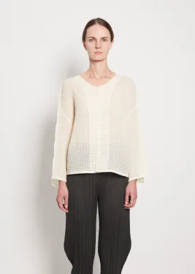 Grid Pleats Polyester Cardigan