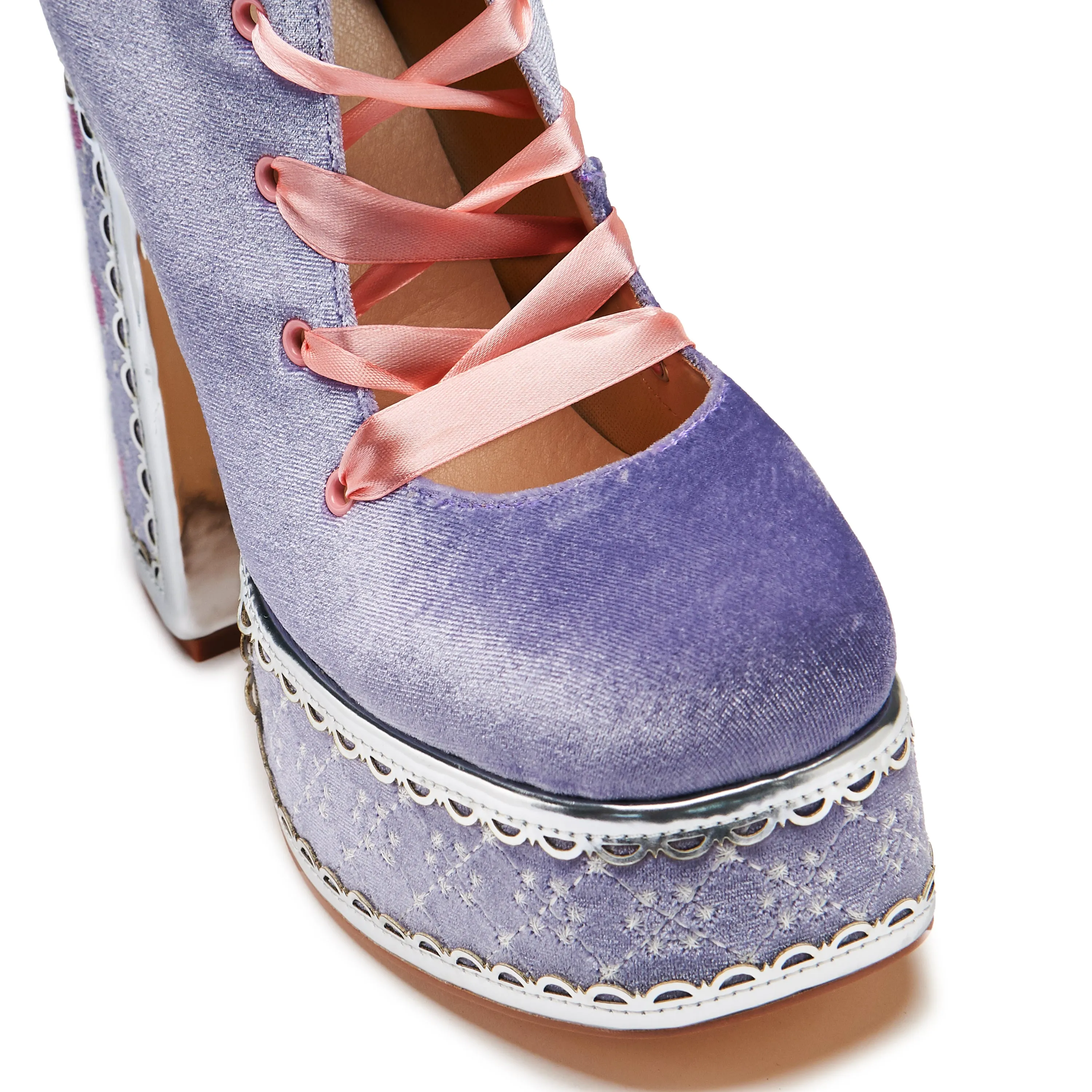 Guiltless Ghost Lace Up Platform Long Boots - Lilac