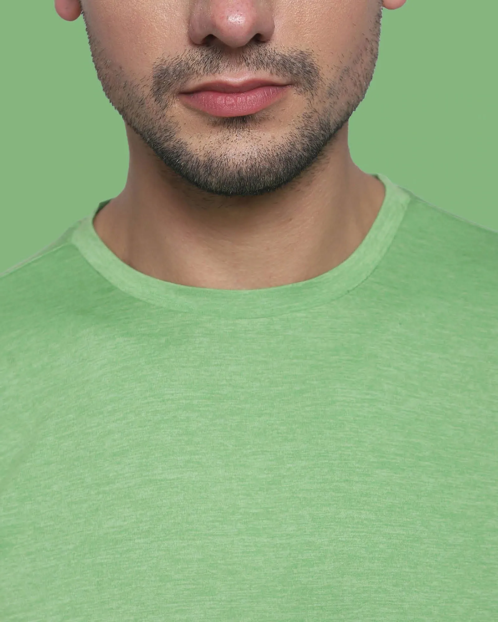 Half Sleeves Crew Neck: Spring Green Melange