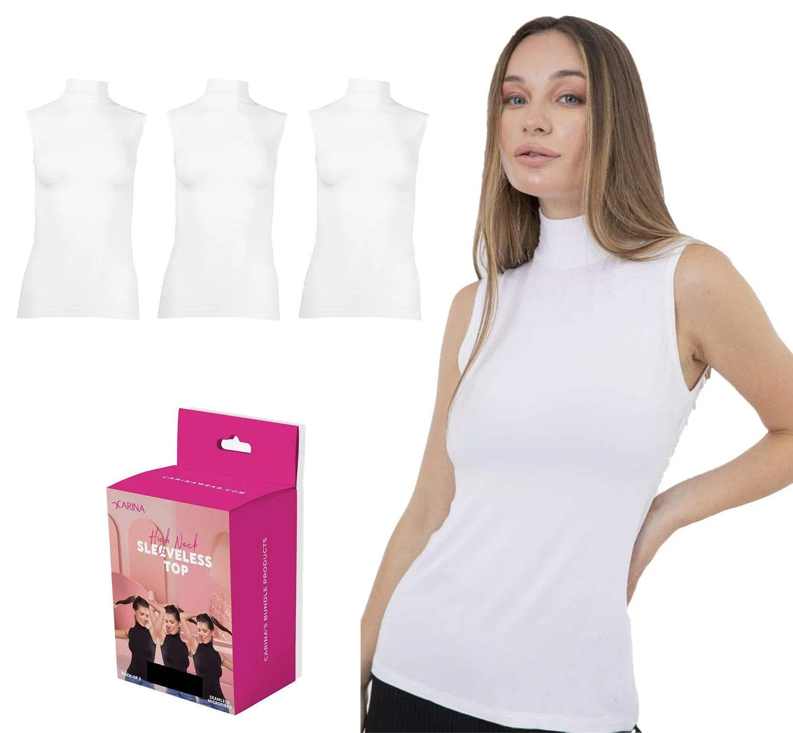 High Neck Seamless Viscose Sleeveless Top (Pack of 3)