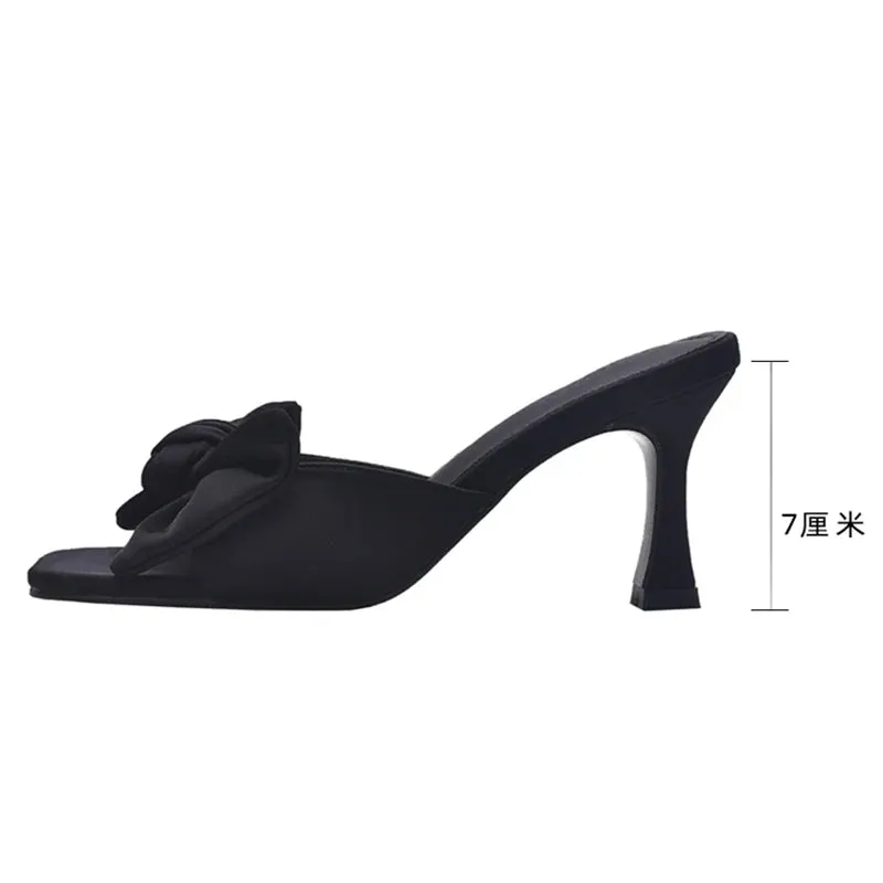 Hnzxzm Luxury Designer Summer High Heel Women Slipper Fashion Elegant Butterfly-knot Slides Ladies Sexy Party Dress Sandal Pumps Shoes