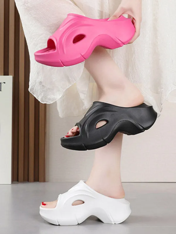 Hollow Solid Color Slippers Platform Shoes