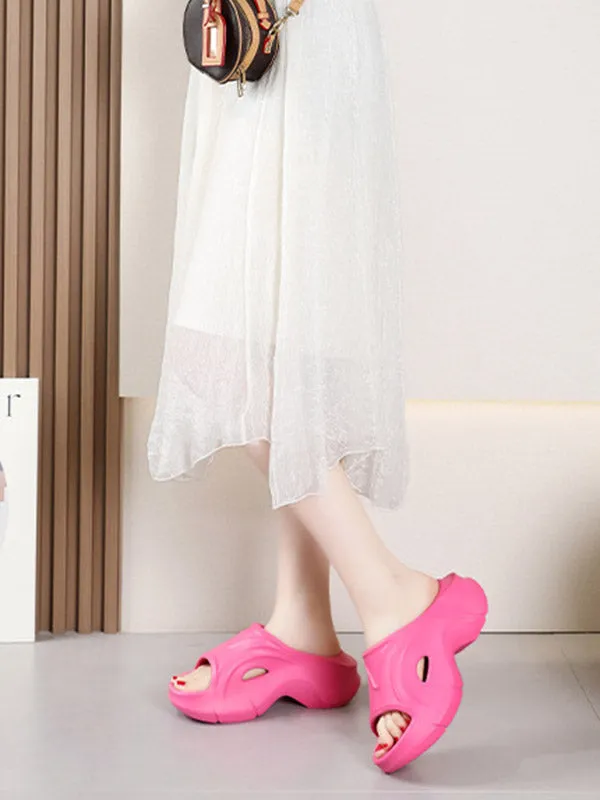 Hollow Solid Color Slippers Platform Shoes