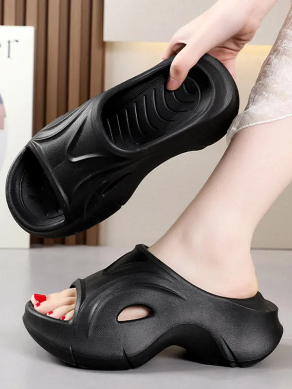 Hollow Solid Color Slippers Platform Shoes