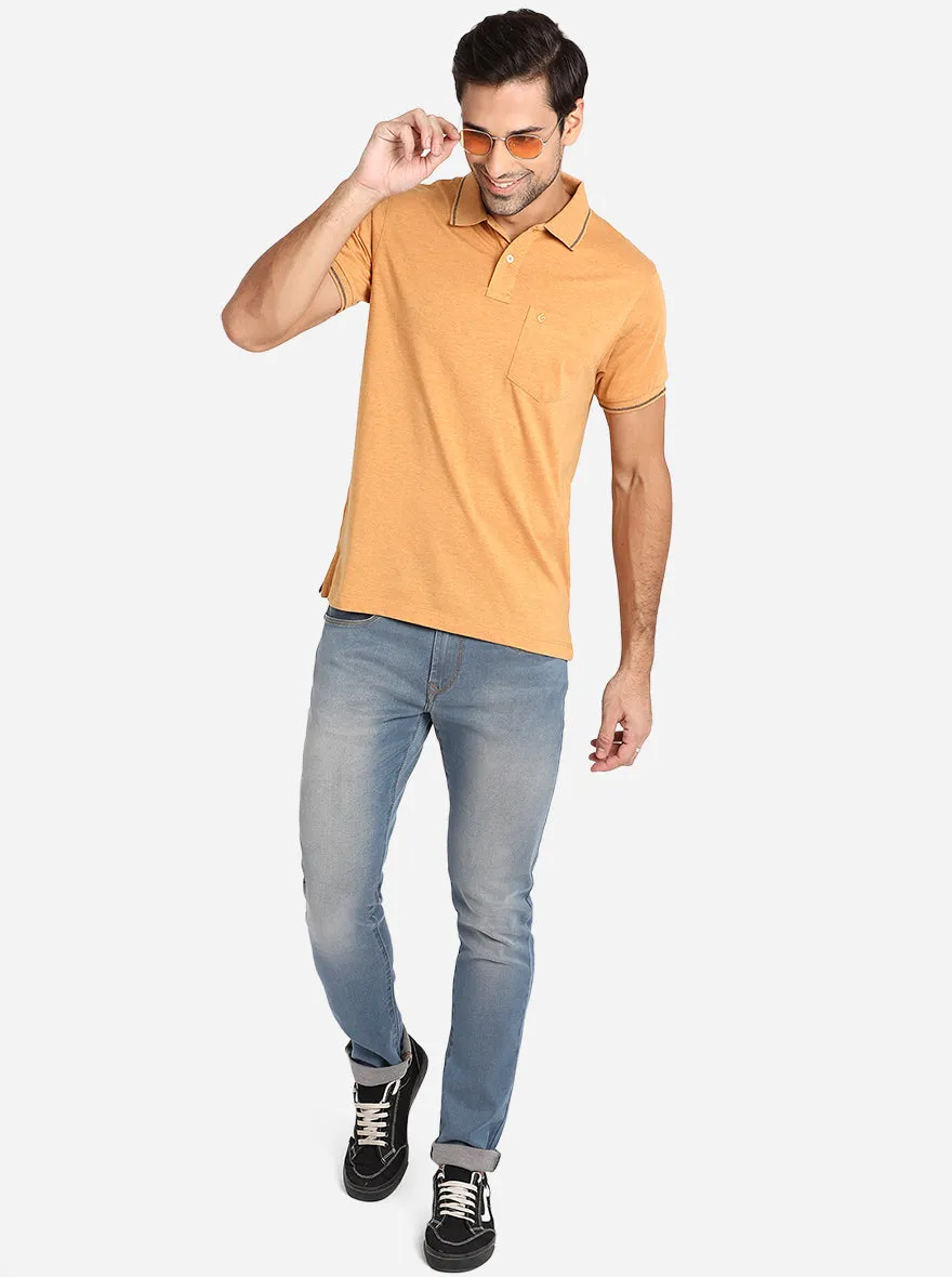 Honey Yellow Solid Slim Fit Polo T-Shirt | Greenfibre