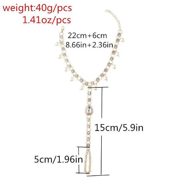 Imitation Pearl Pendant Rhinestone Anklet Chain