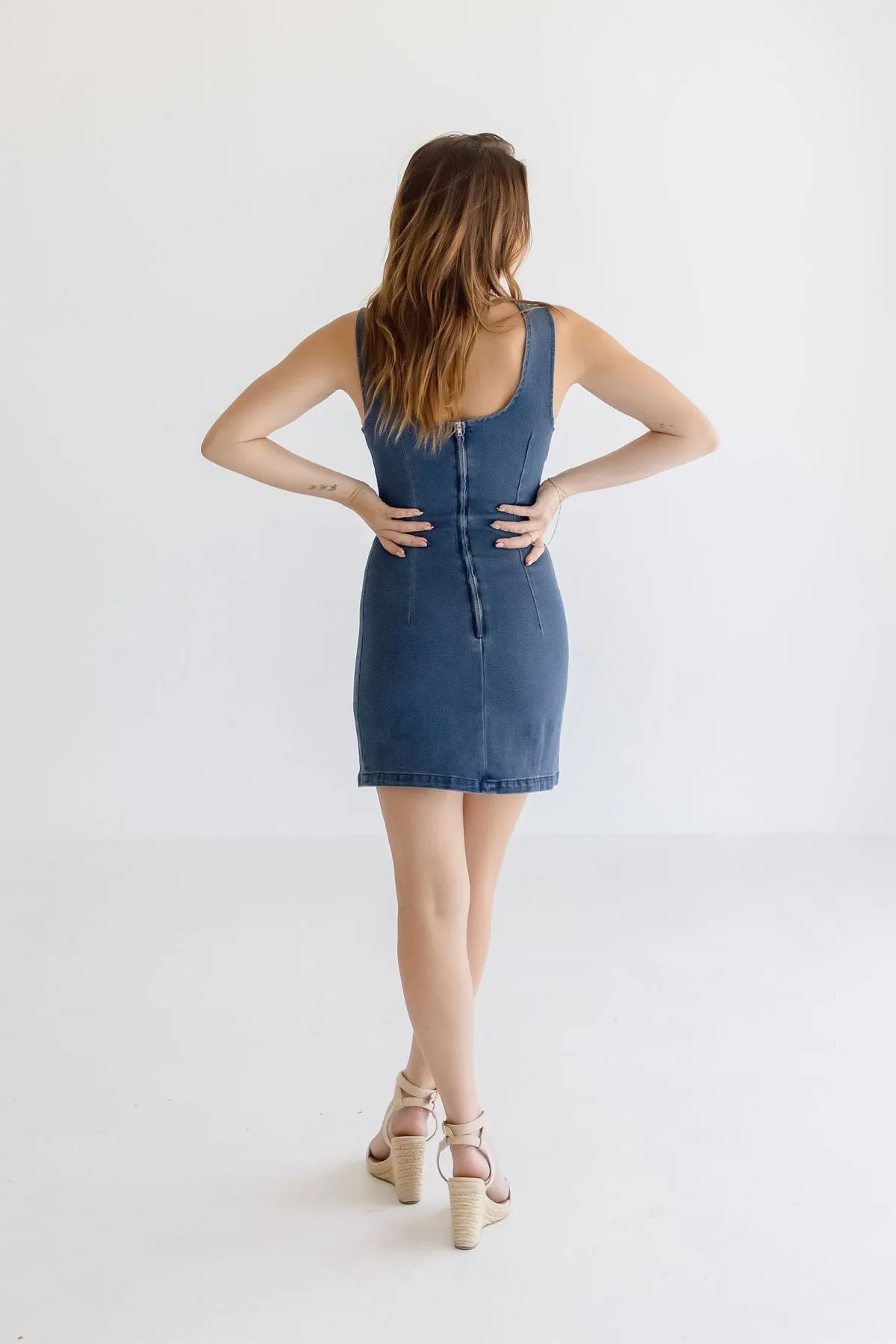 Jennifer Sleeveless Denim Mini Dress Dark Wash