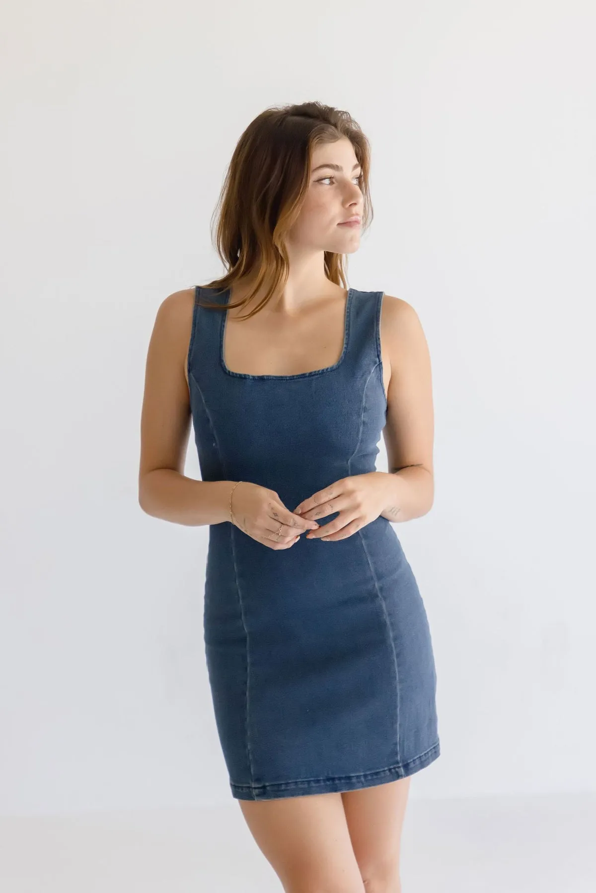 Jennifer Sleeveless Denim Mini Dress Dark Wash