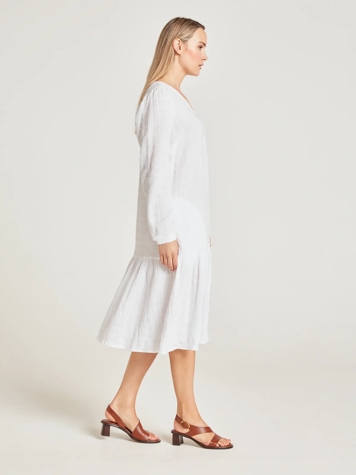 Laelia Organic Cotton Cheesecloth Midi Dress - White