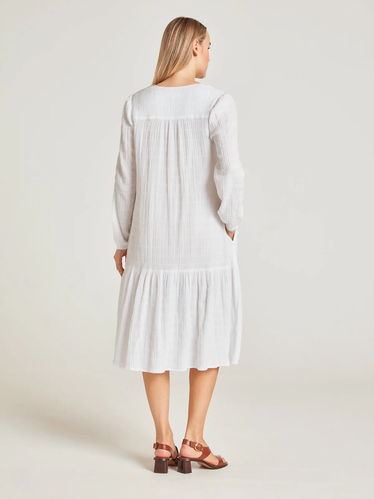 Laelia Organic Cotton Cheesecloth Midi Dress - White