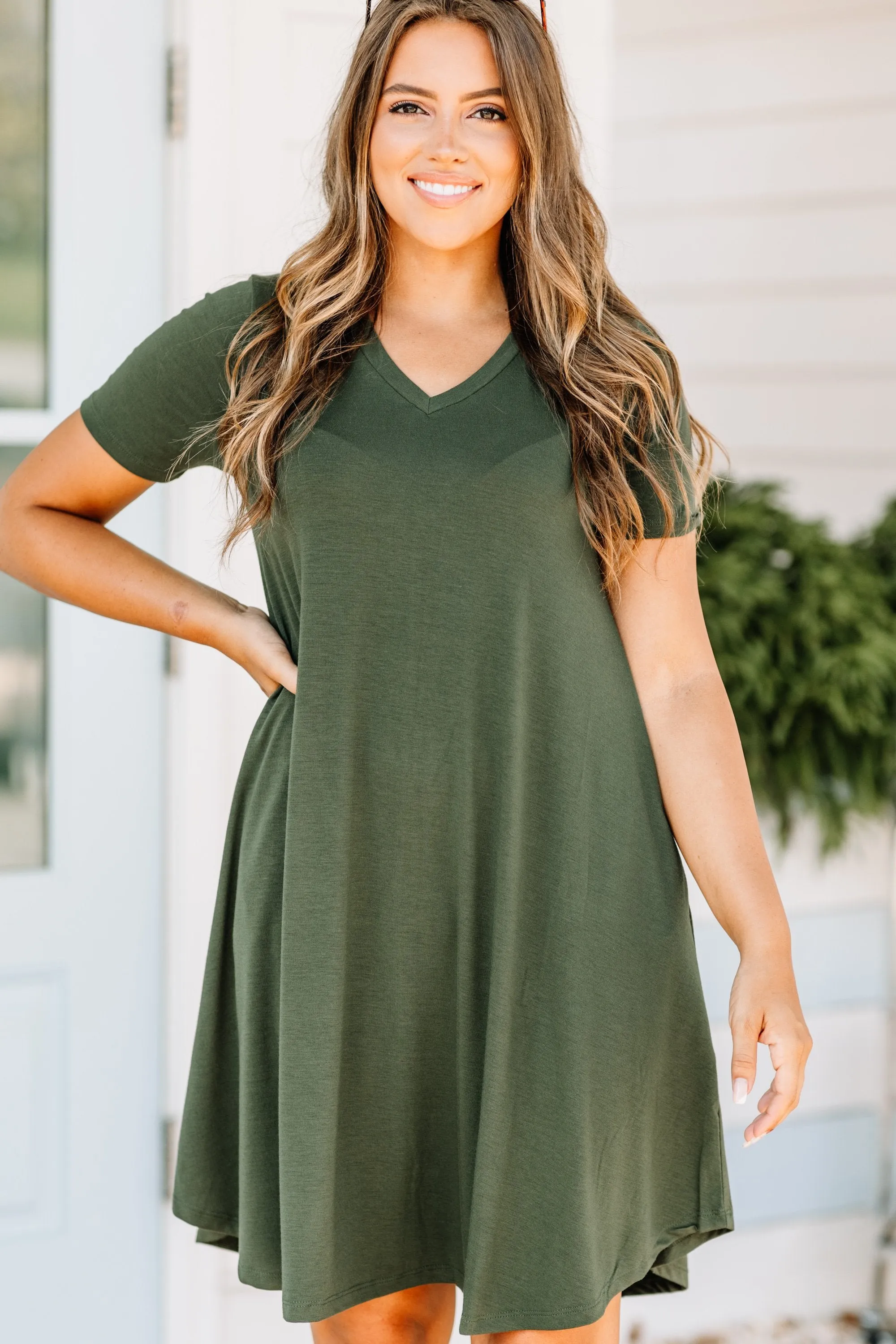 Lean On Me Army Green T-shirt Dress