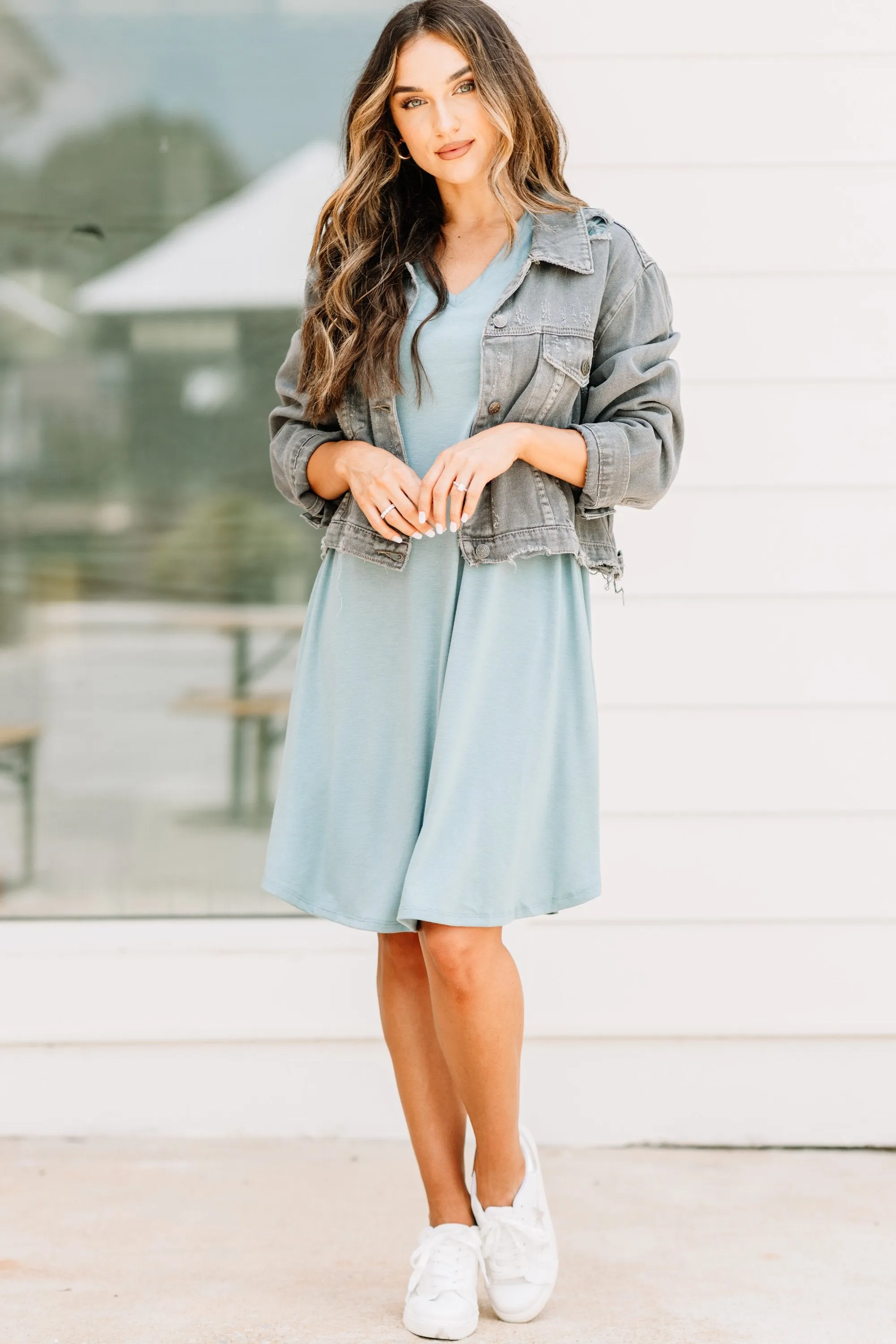 Lean On Me Blue Gray T-shirt Dress