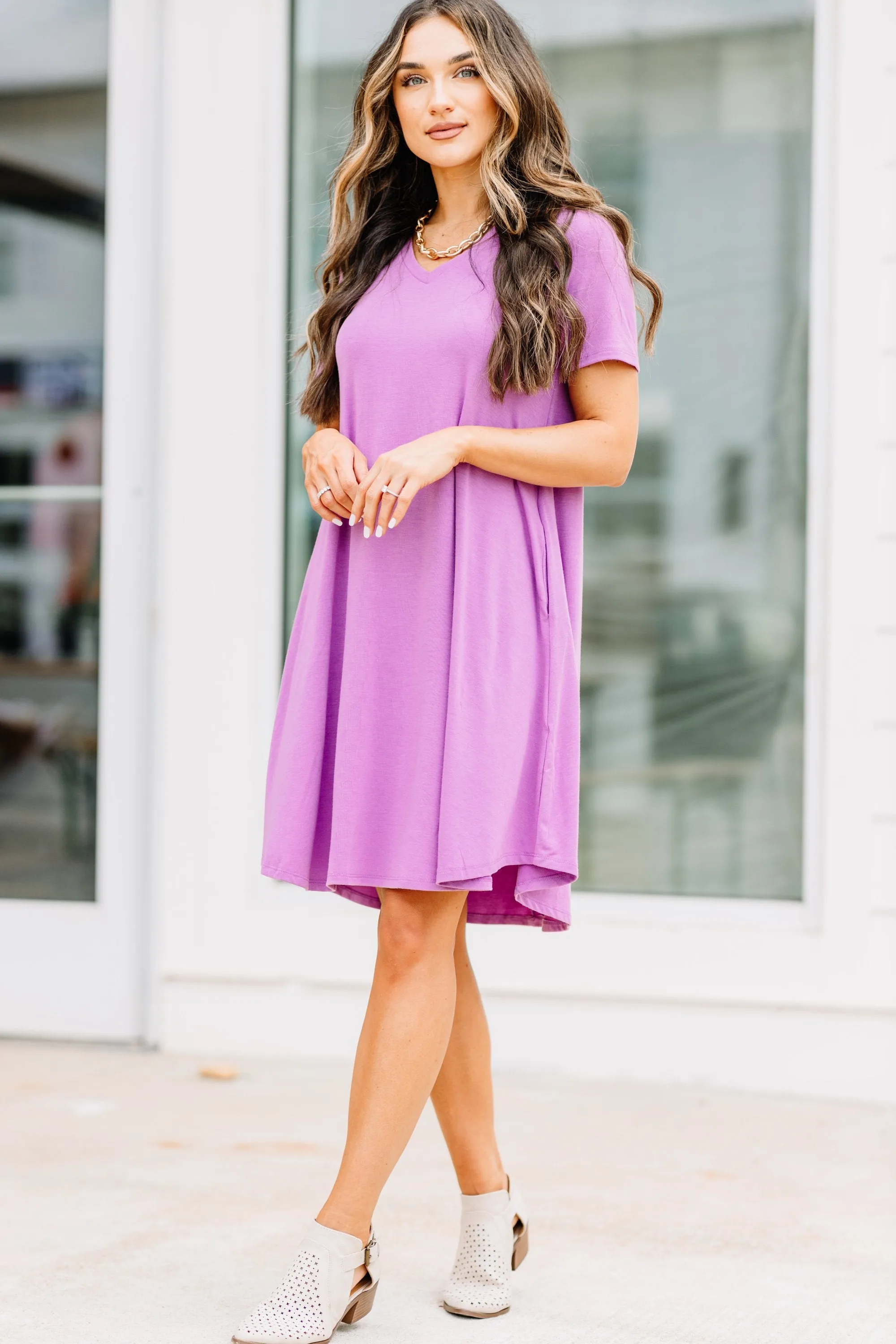 Lean On Me Dark Mauve Pink T-shirt Dress