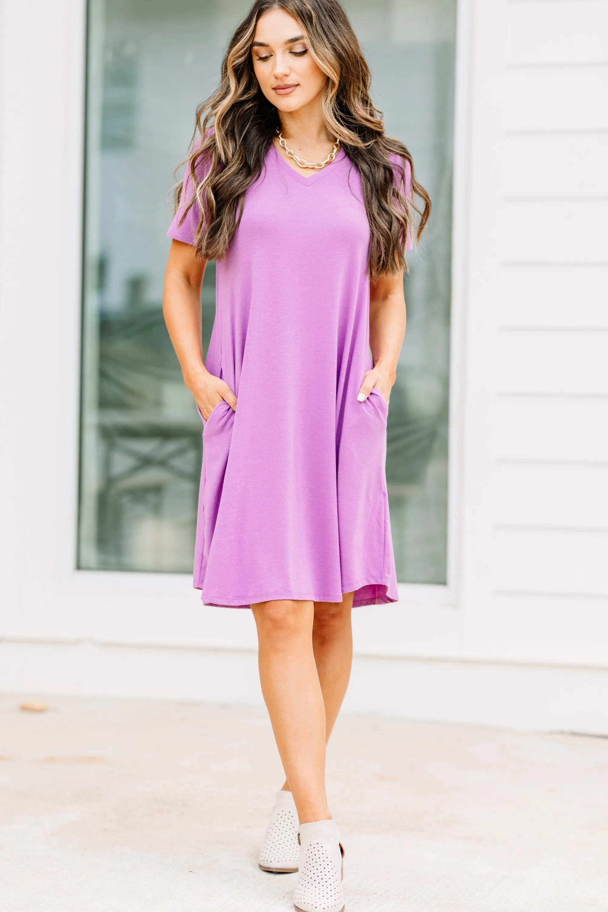 Lean On Me Dark Mauve Pink T-shirt Dress