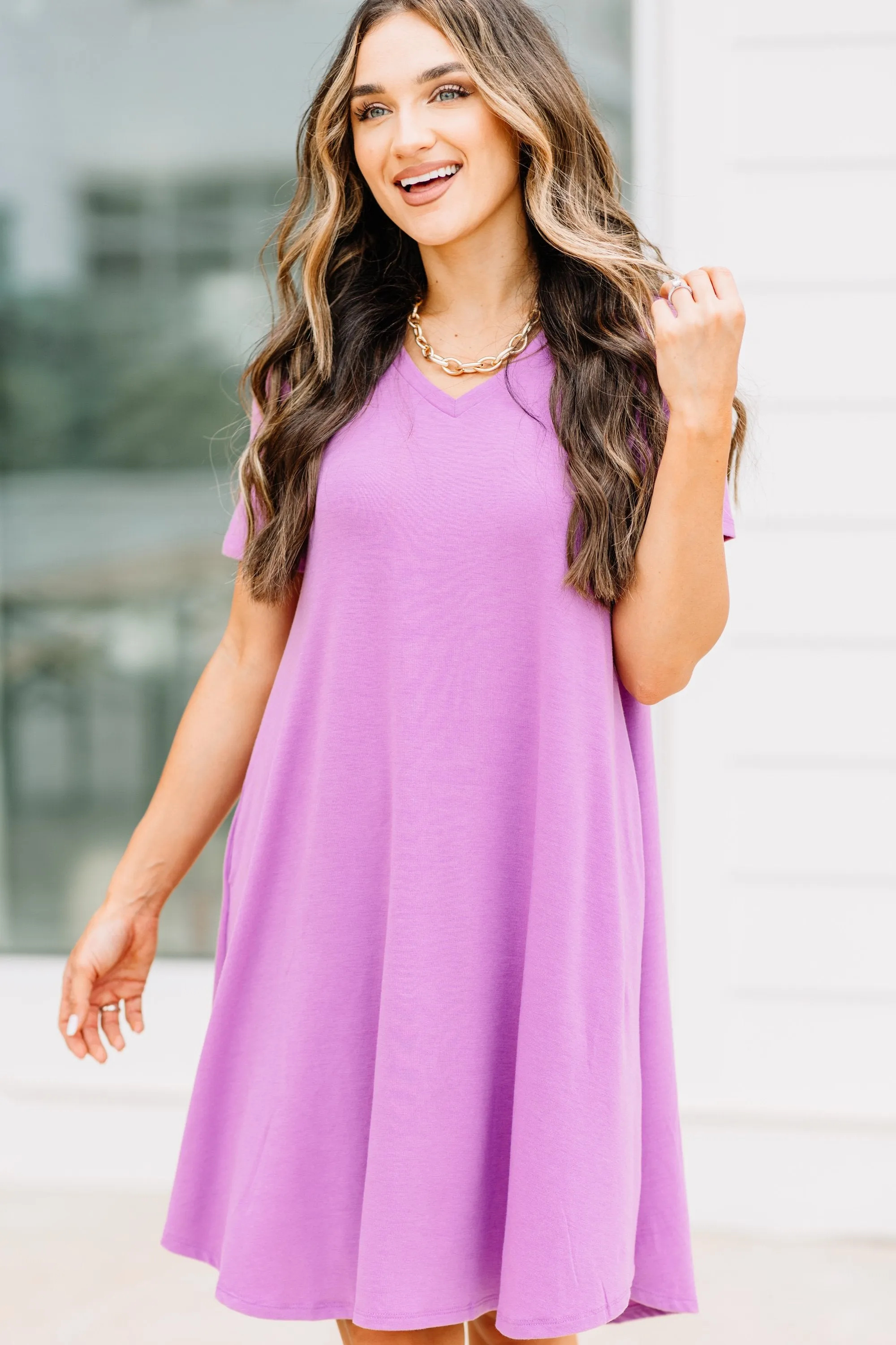 Lean On Me Dark Mauve Pink T-shirt Dress