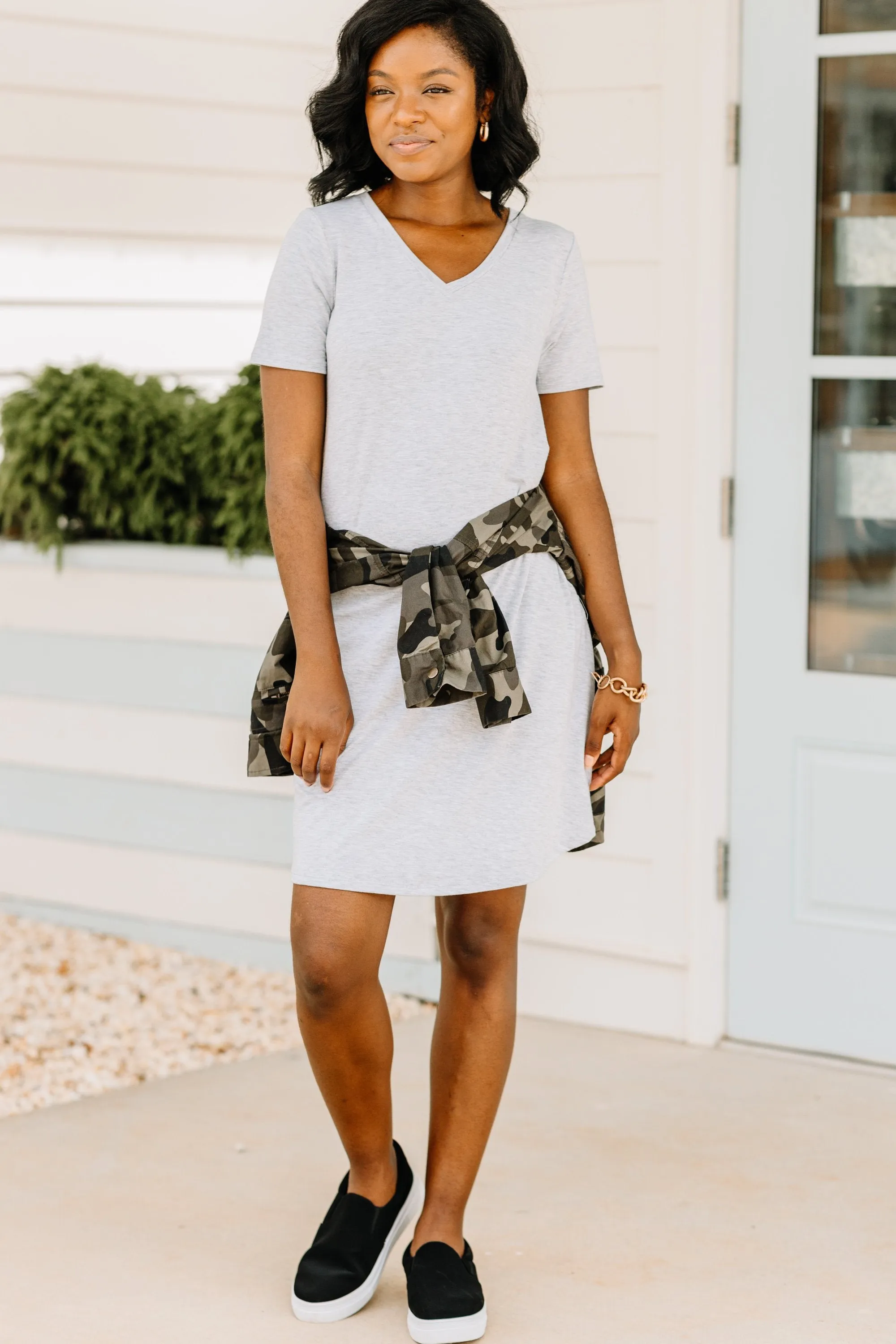 Lean On Me Heather Gray T-shirt Dress