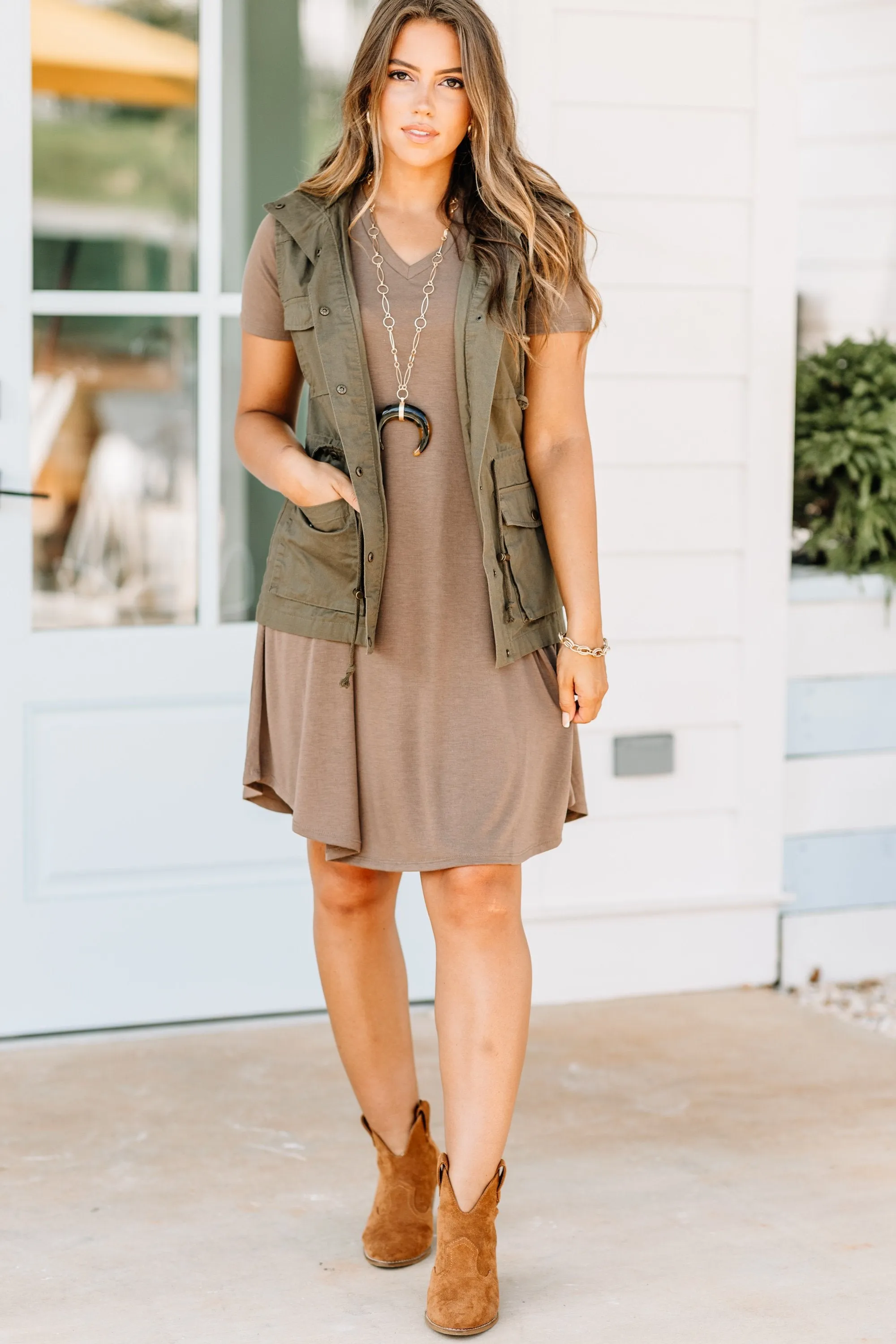 Lean On Me Mocha Brown T-shirt Dress