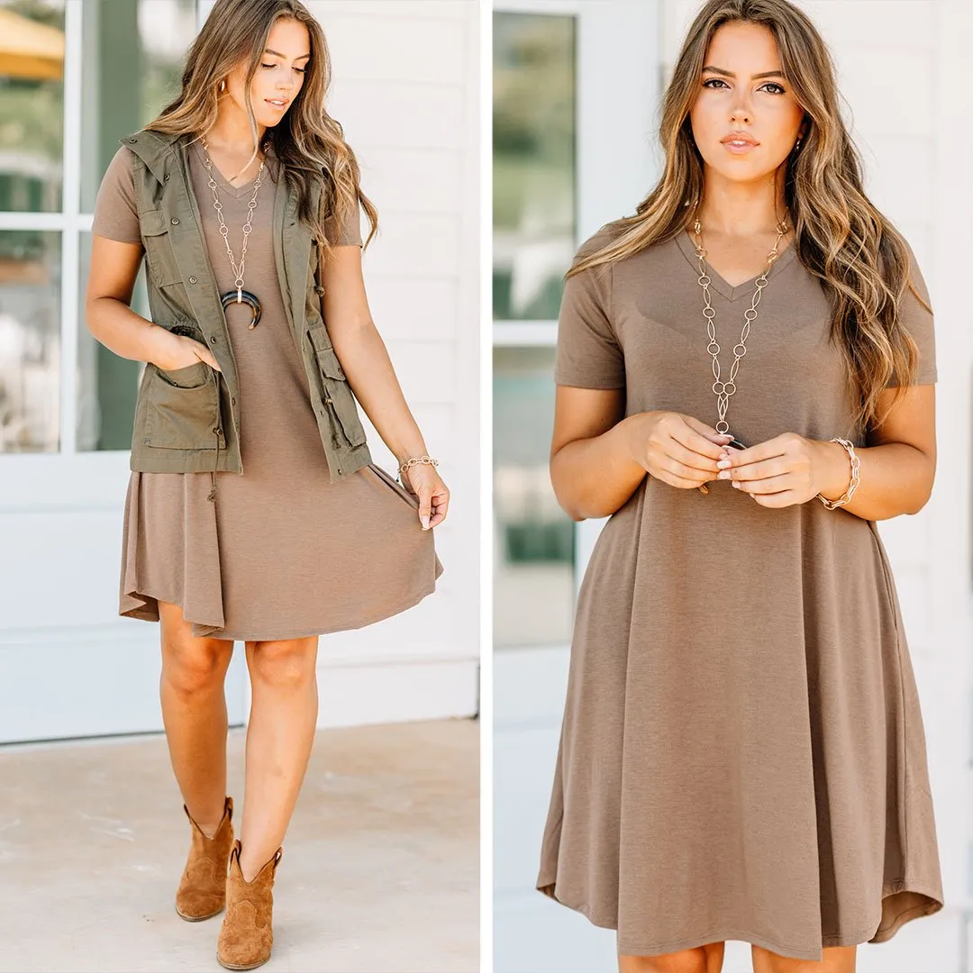 Lean On Me Mocha Brown T-shirt Dress