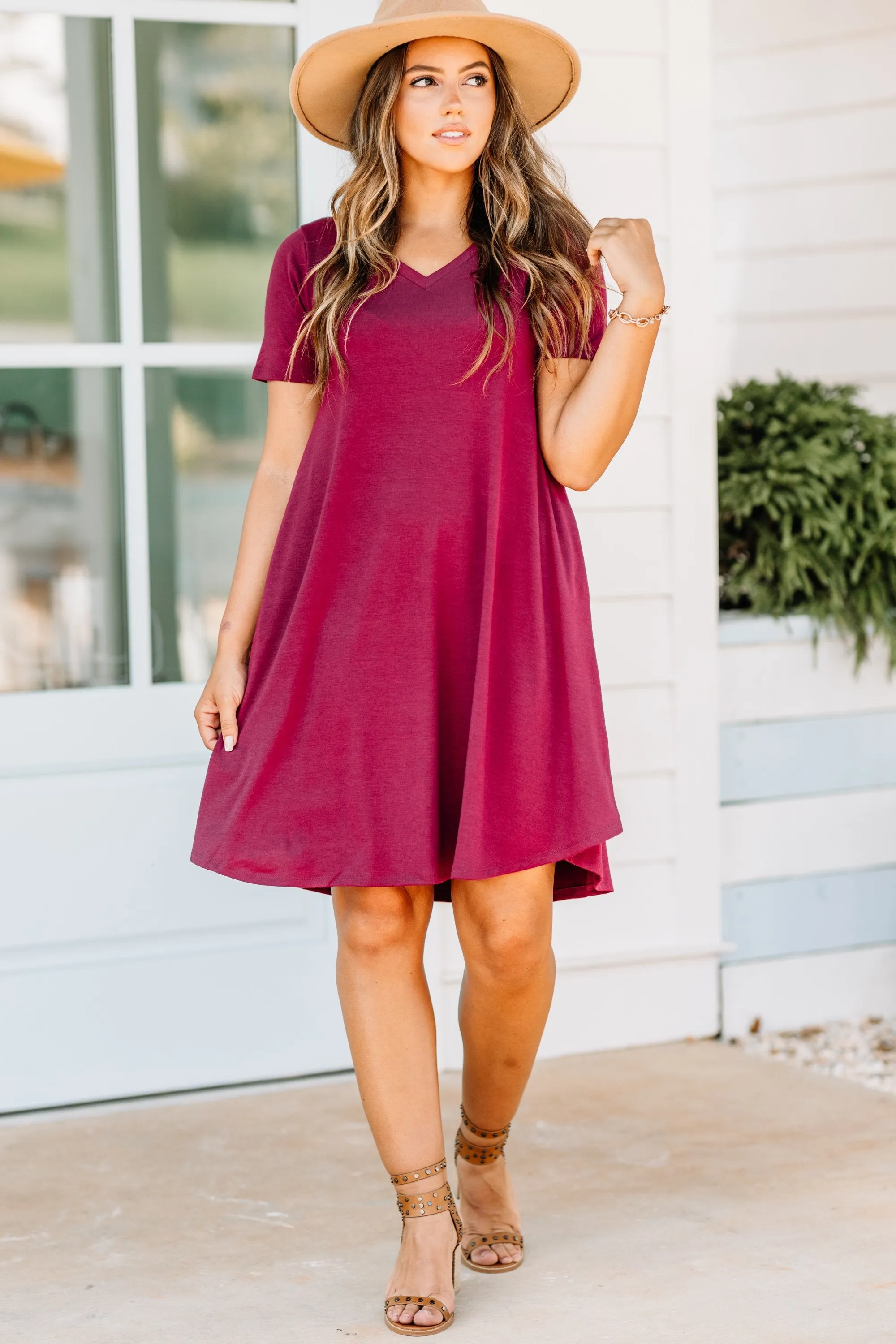 Lean On Me Wine Red T-shirt Dress