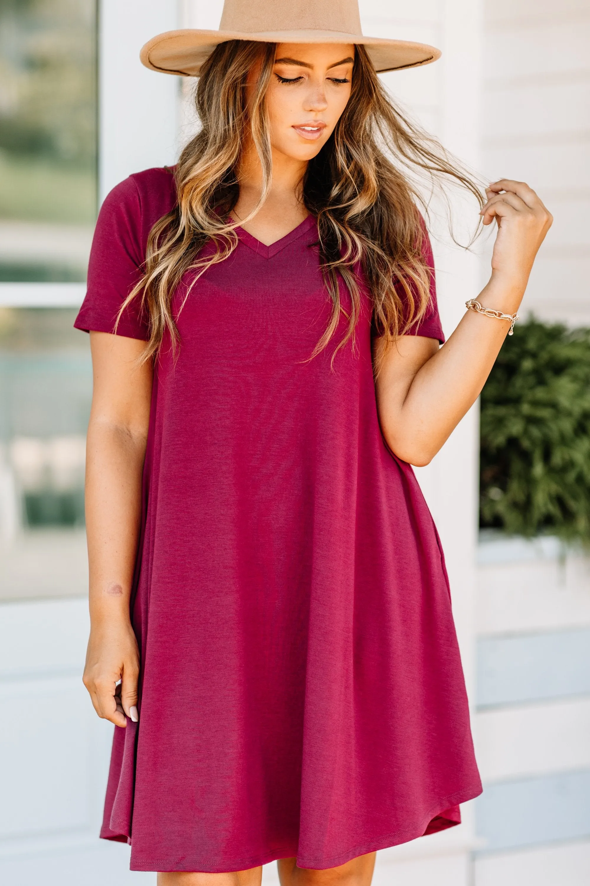 Lean On Me Wine Red T-shirt Dress