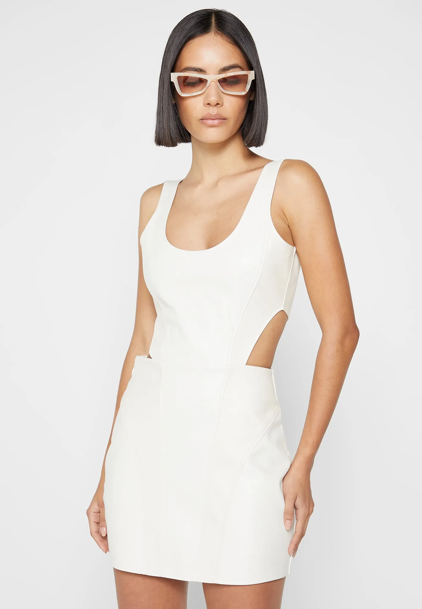 Leather Corset Mini Dress - Off White