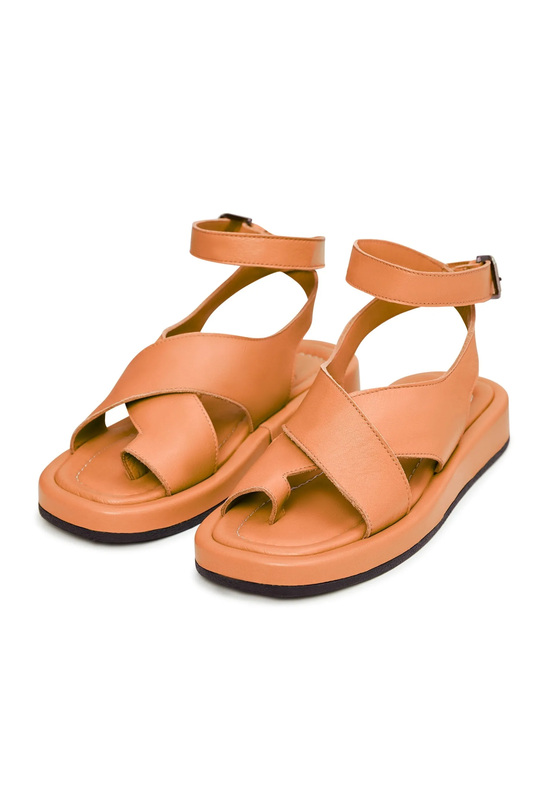 Leather Platform Sandals - Orange