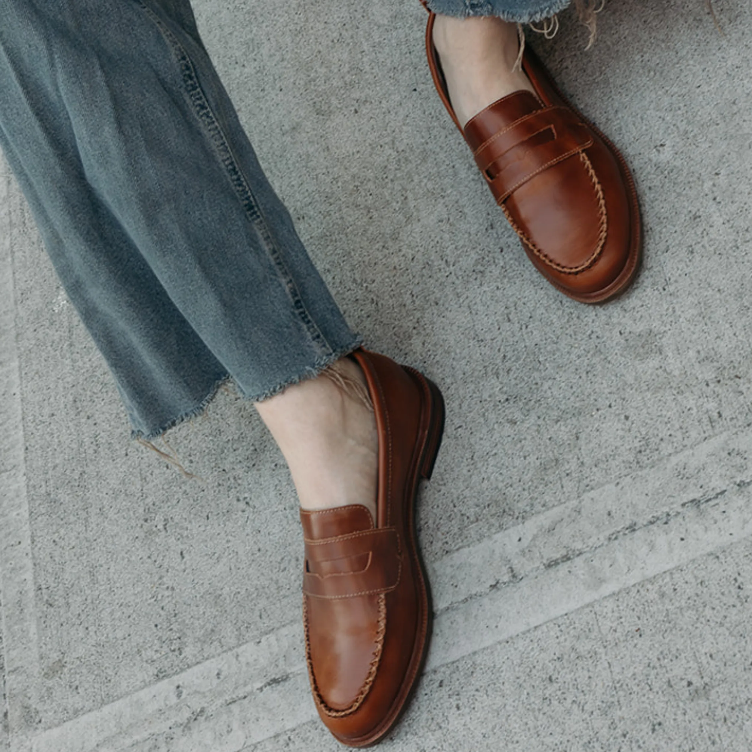 Lens Caramel Leather Loafers