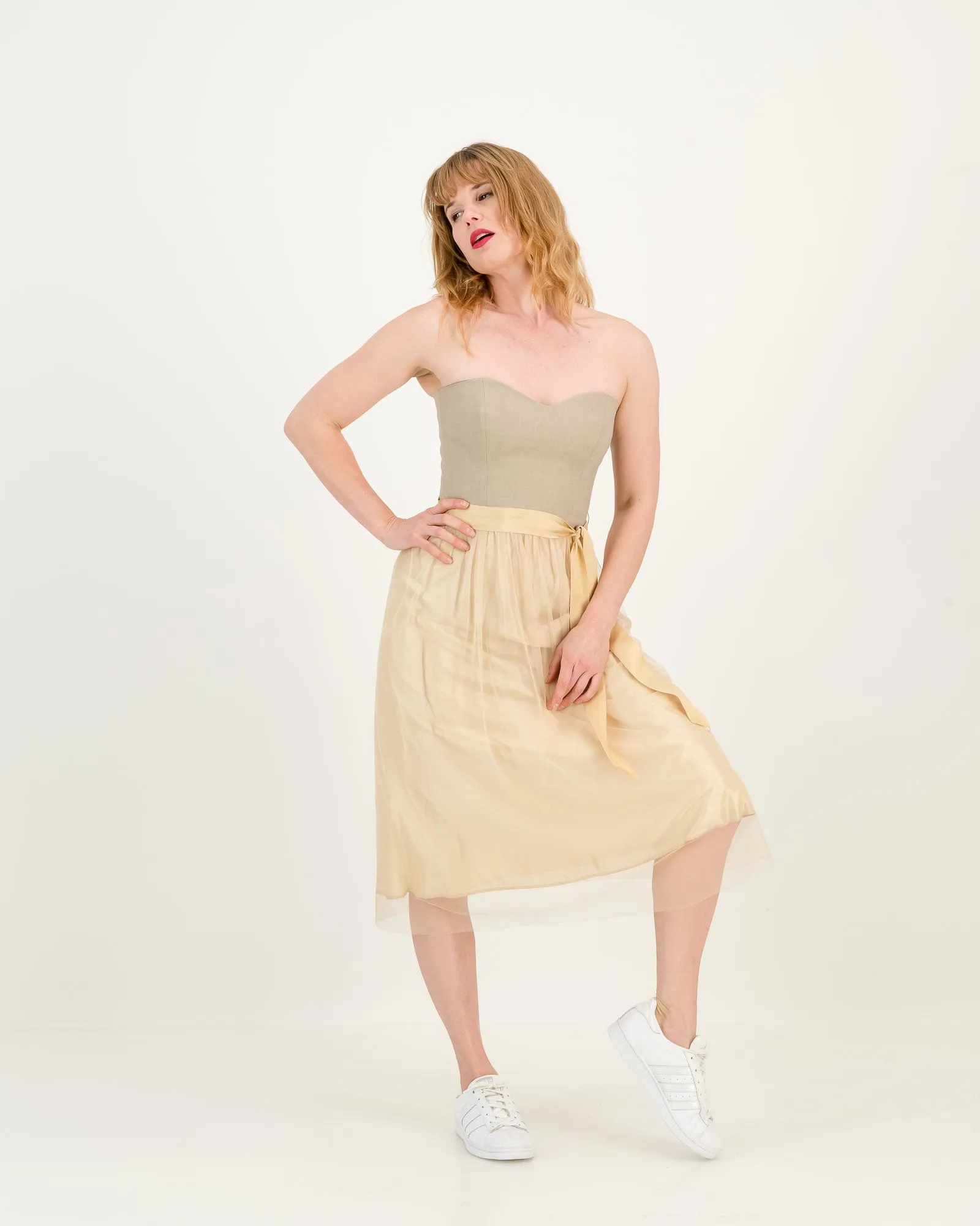 linen sweetheart dress - natural