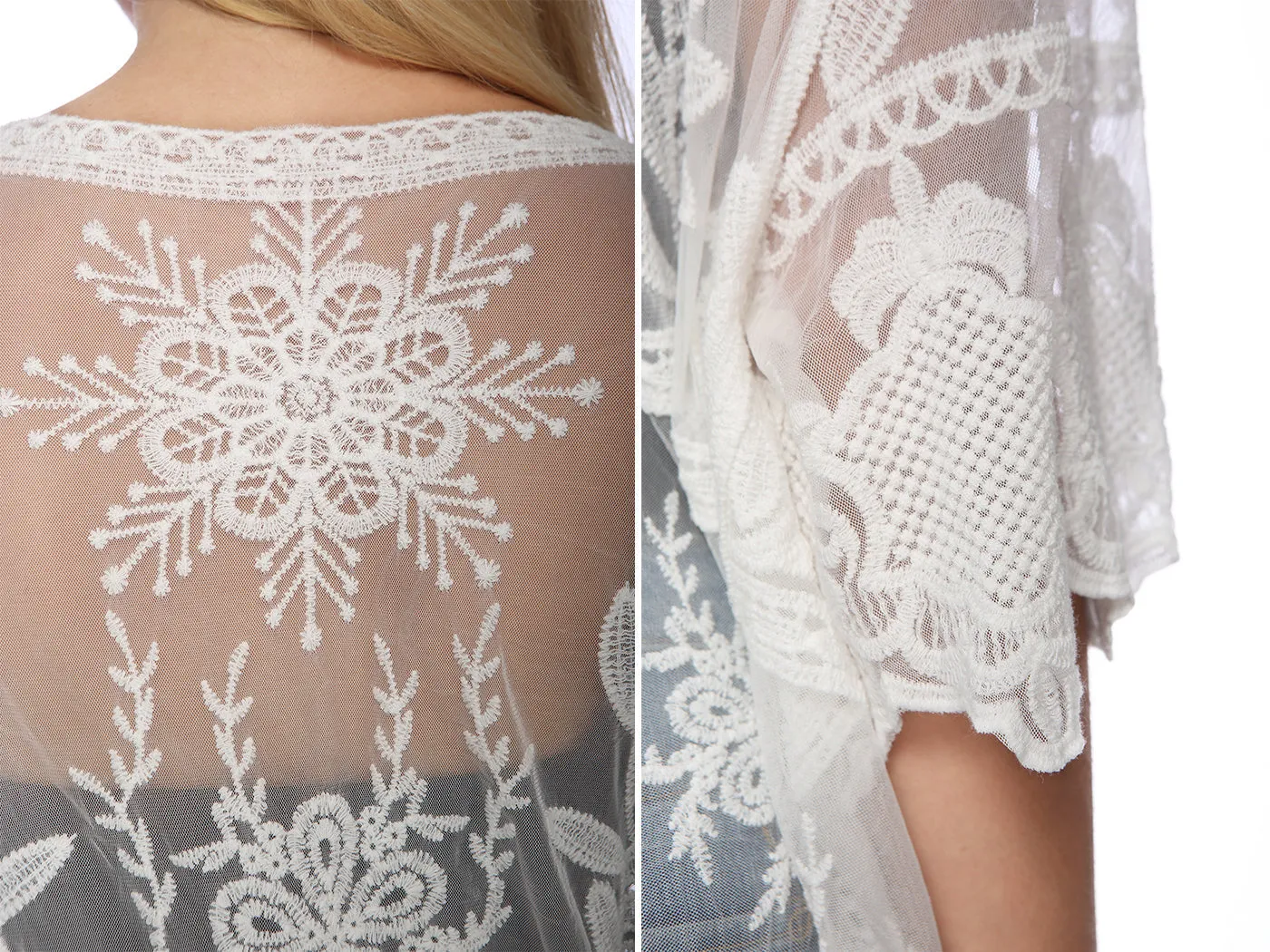 Long Floral Lace Embroidered Kimono