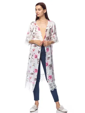 Long Floral Lace Embroidered Kimono