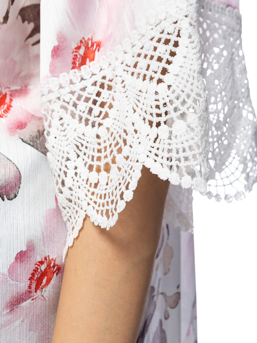 Long Floral Lace Embroidered Kimono