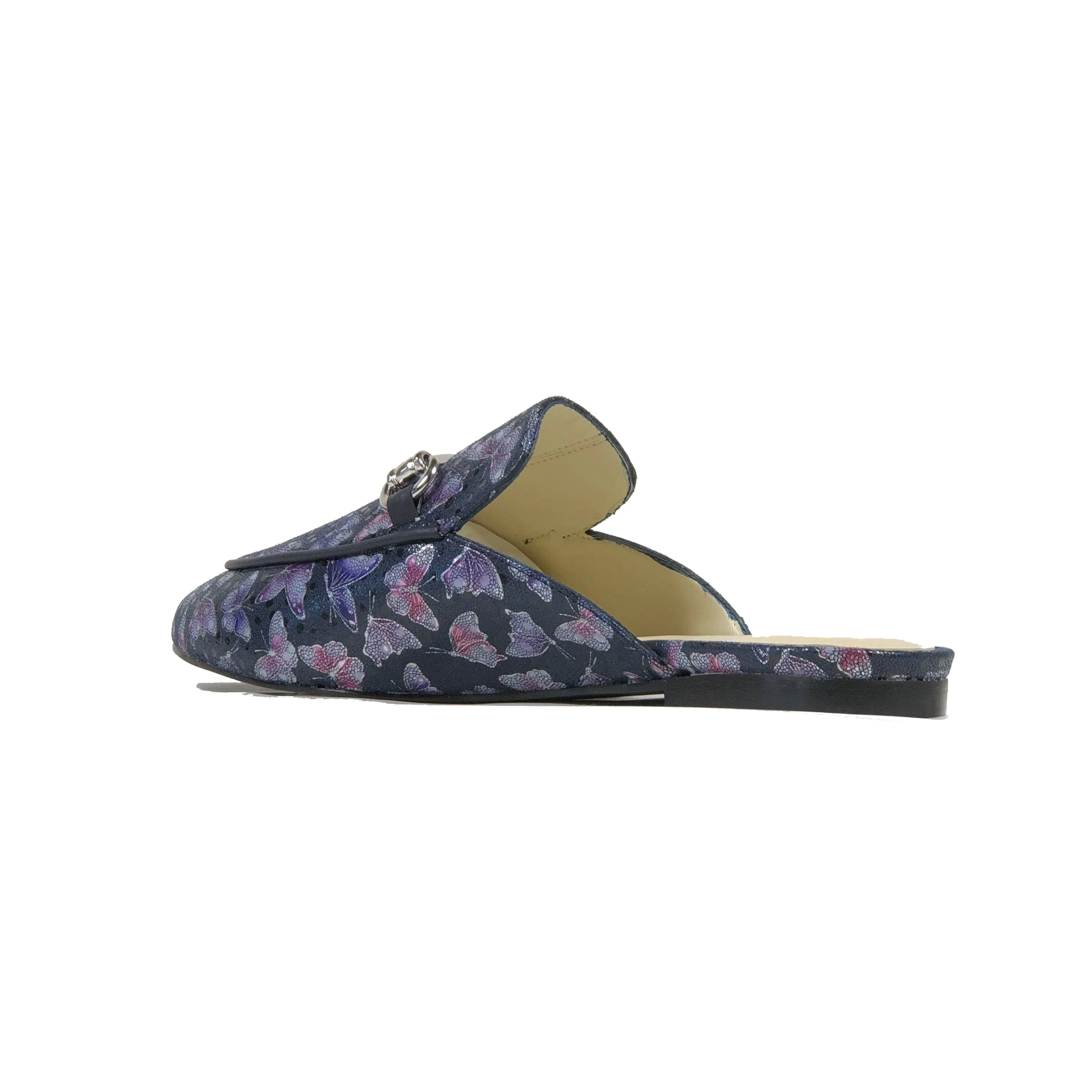 'Lucinda' vegan textile slides by Zette Shoes - deep navy