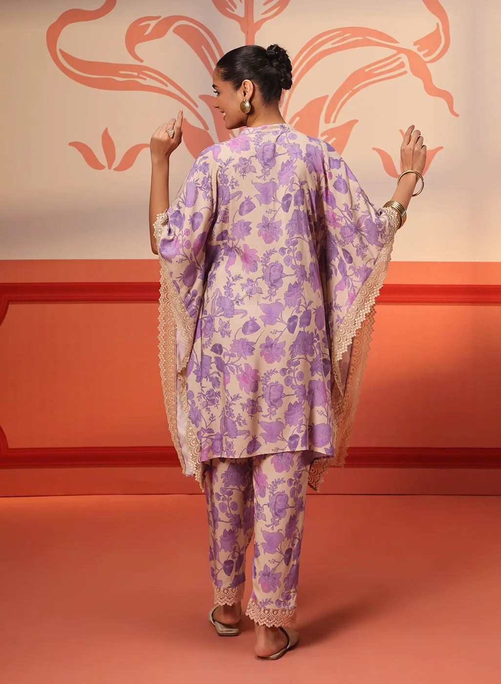 Mahin Mauve Printed Kaftan Kurta Set for Women