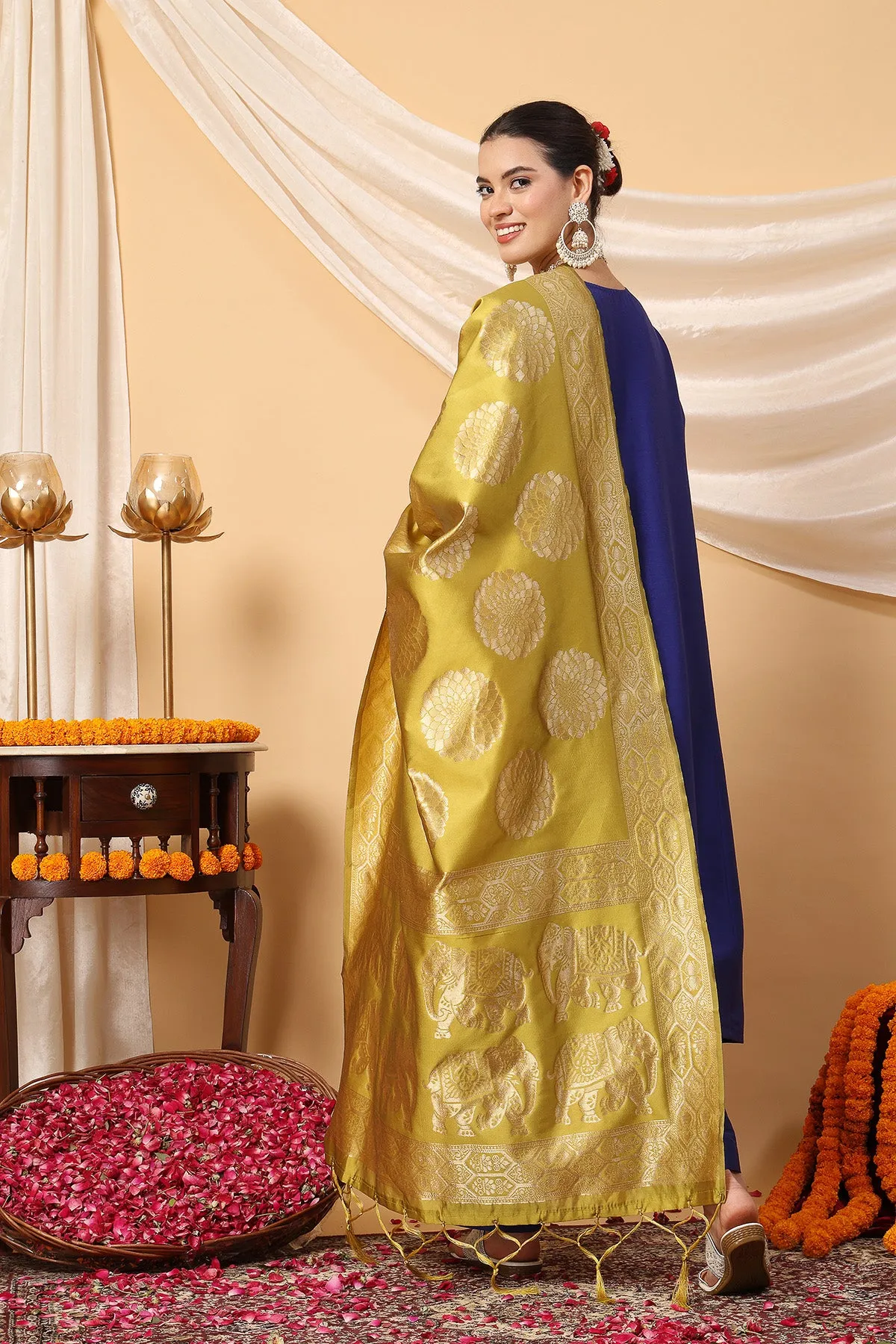 Majestic Blue Golden Splendor Maternity Feeding Kurta Set