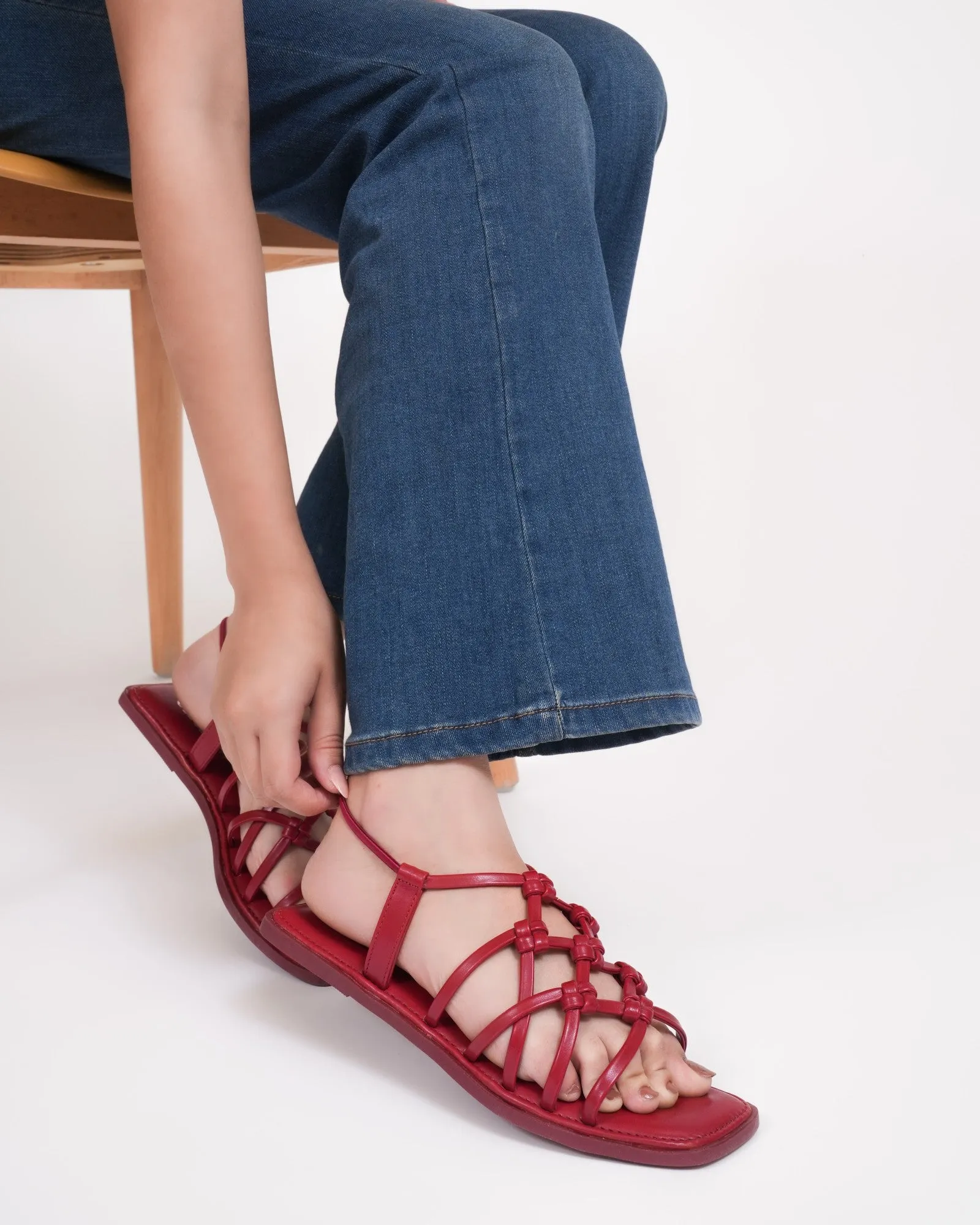 Maroon Strappy Flats for Women