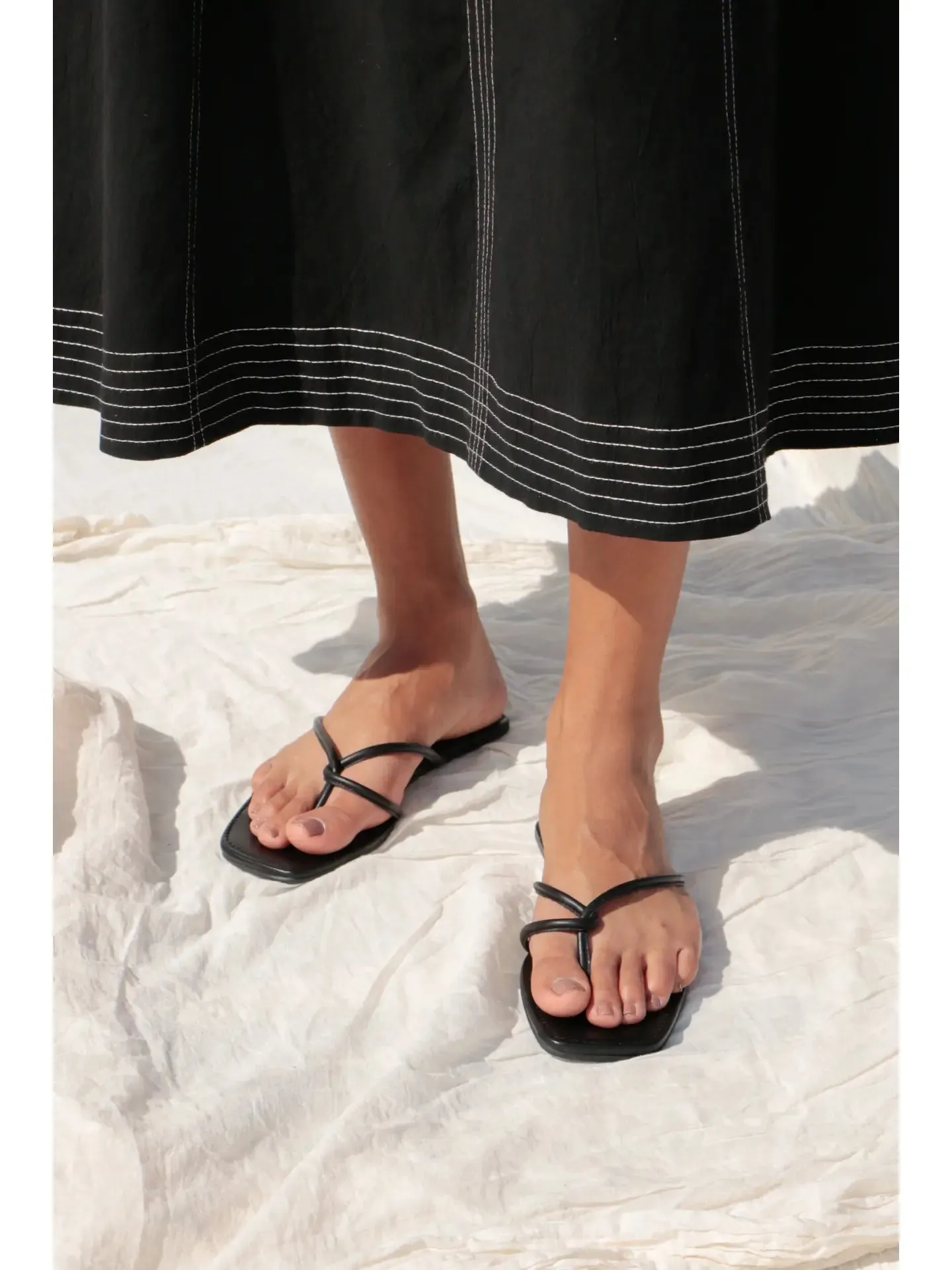 Marta Leather Slide Sandal | Black